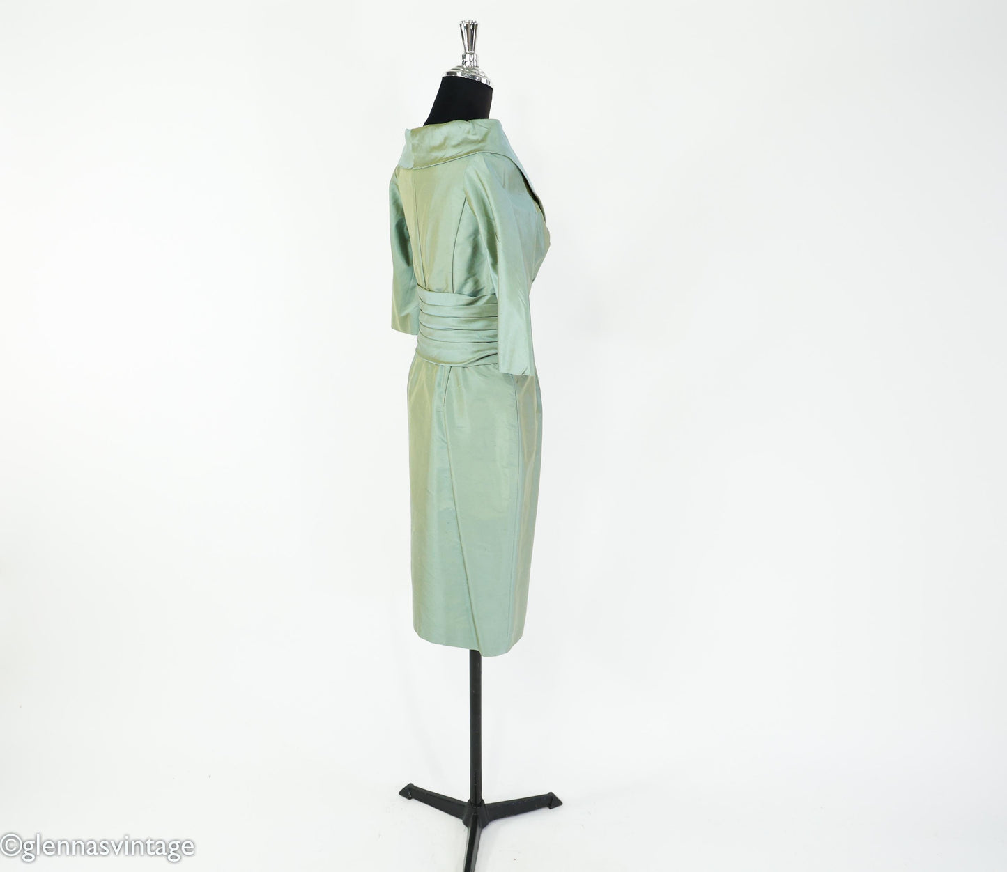 1950s Green Shantung Silk Cocktail Dress, Medium