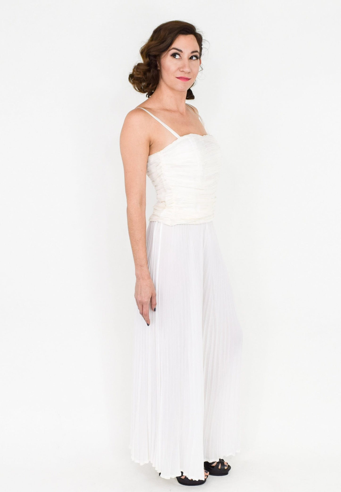 1990s Emporio Armani White Silk Chiffon Palazzo Pant Set, Medium
