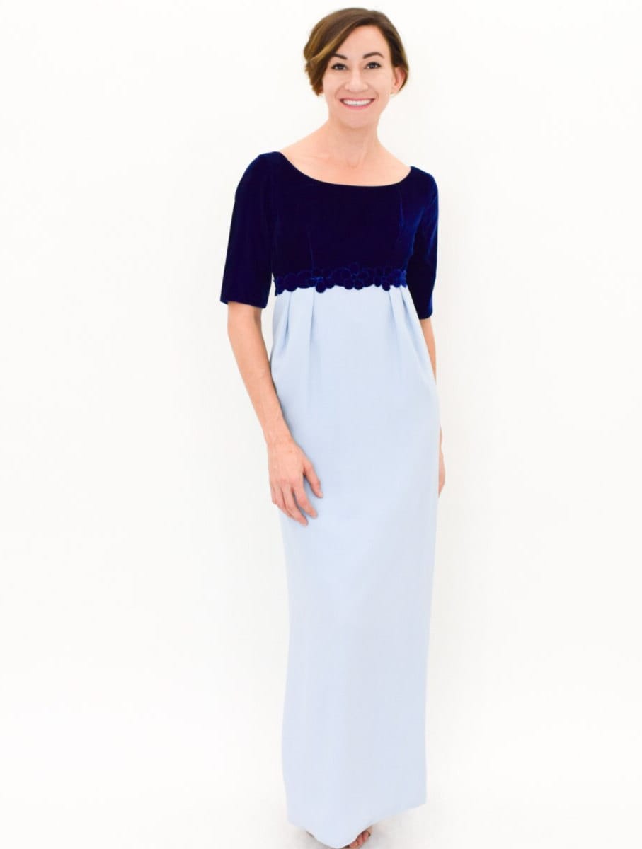 1960s Blue Evening Dress | 60s Blue Velvet & Crepe Formal Dress | Bridesmaid | Small