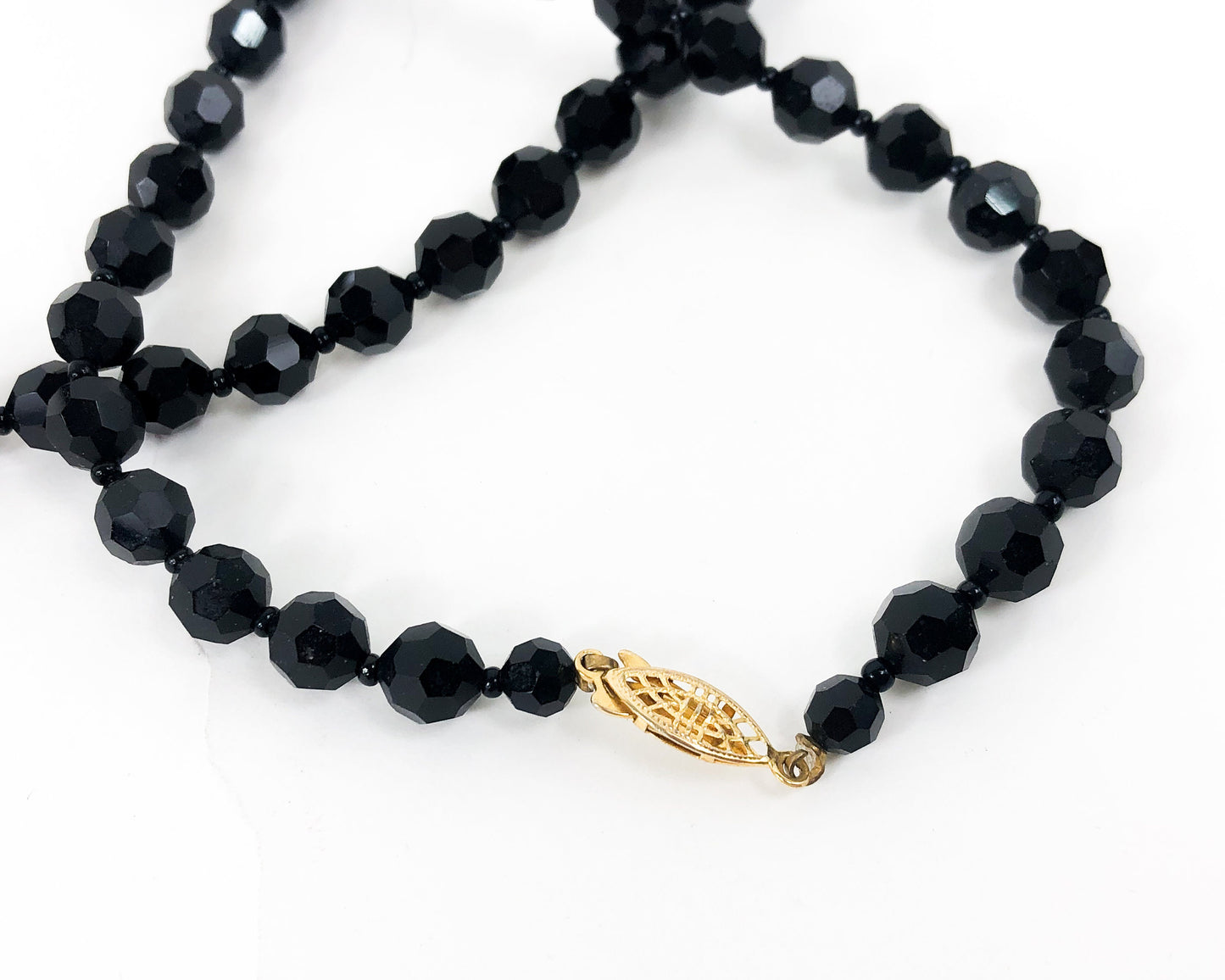 1950s Black Glass Necklace | 50s Black Faceted Glass Necklace | Black Glass Rope