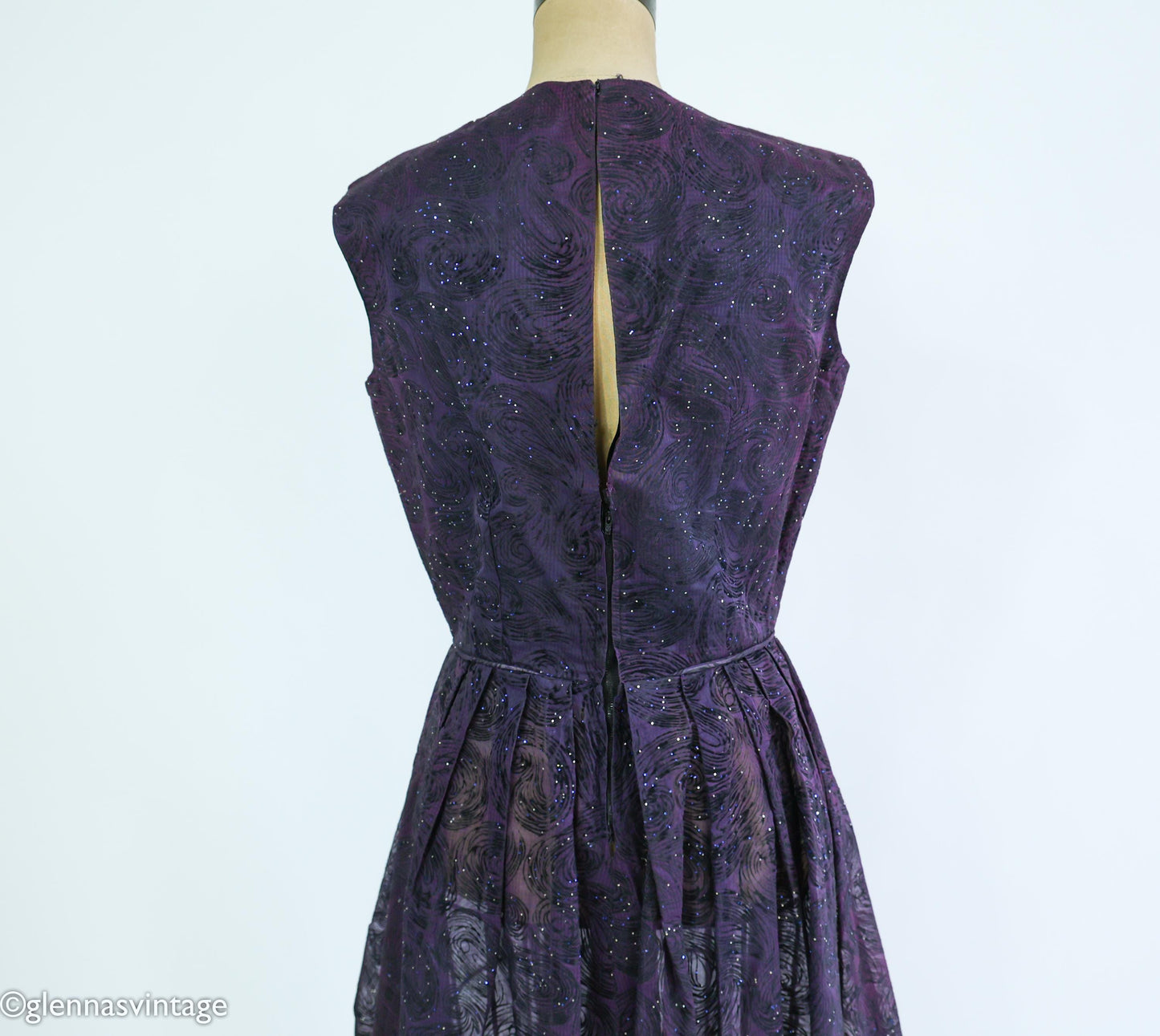 1950s Purple & Black Glitter Party Dress, Medium