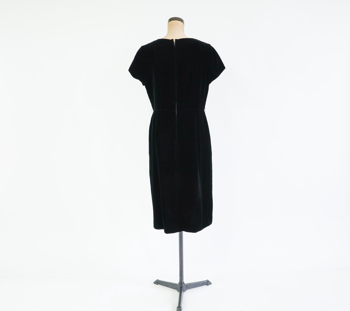 1950s Black Velvet Cocktail Dress, Large