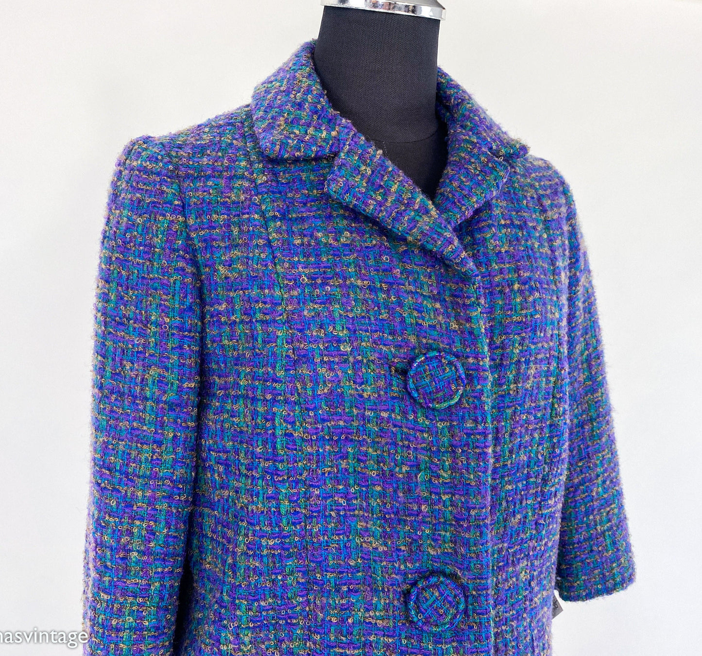 1960s Blue Plaid Wool Suit | 60s Purple Plaid Wool Tweed Suit | Jackie O | Medium