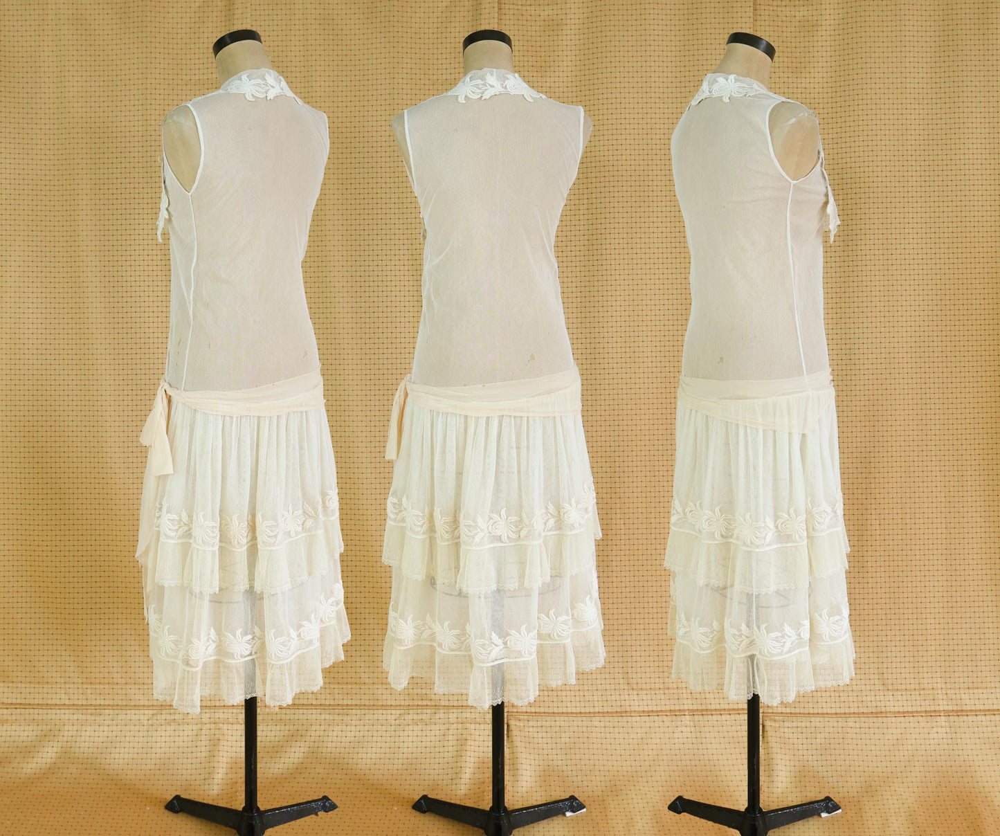 1910s Ivory Tulle Wedding Dress, Extra Small