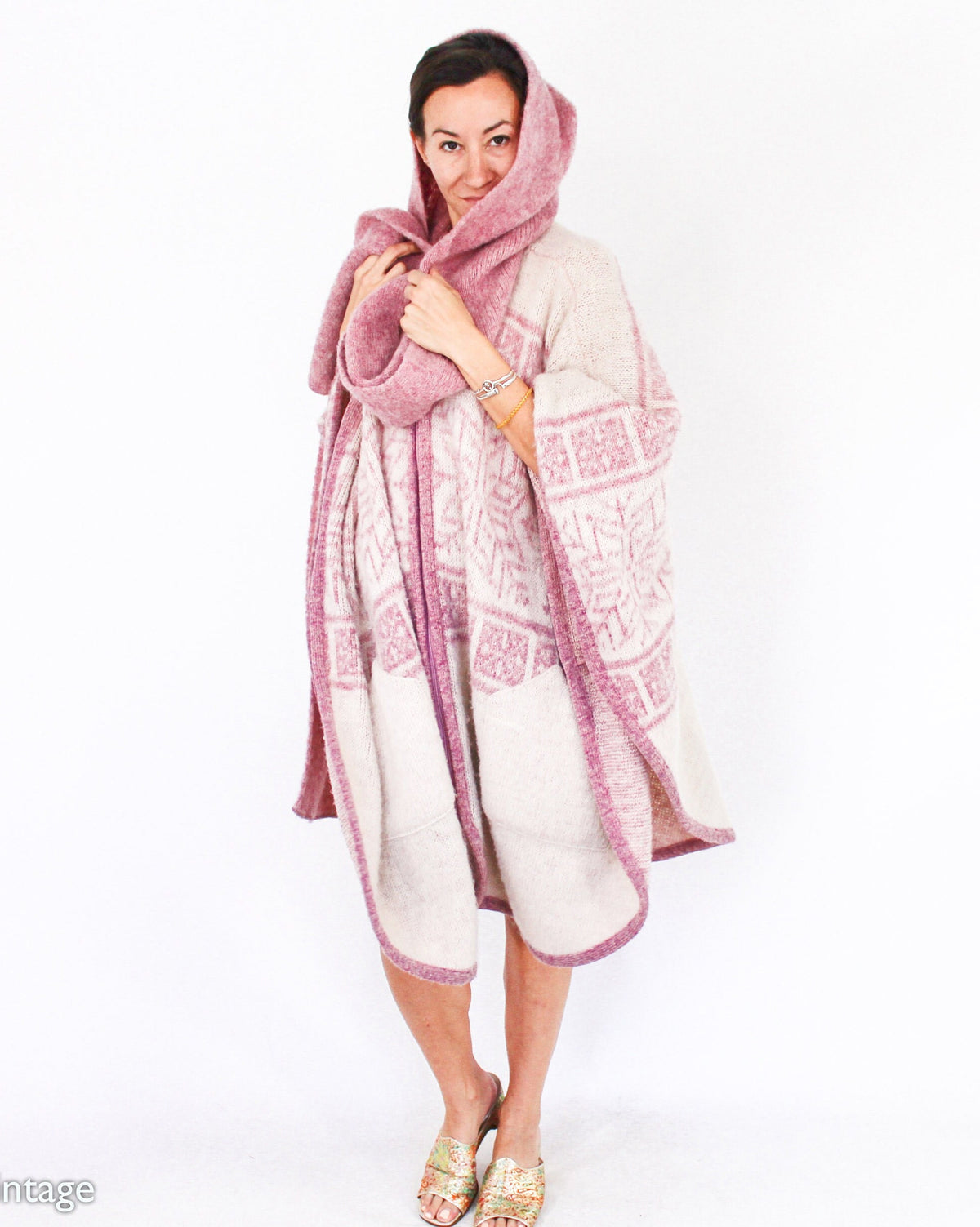 1970s Pink Scandinavian Wool Sweater Cape by TUNDRA