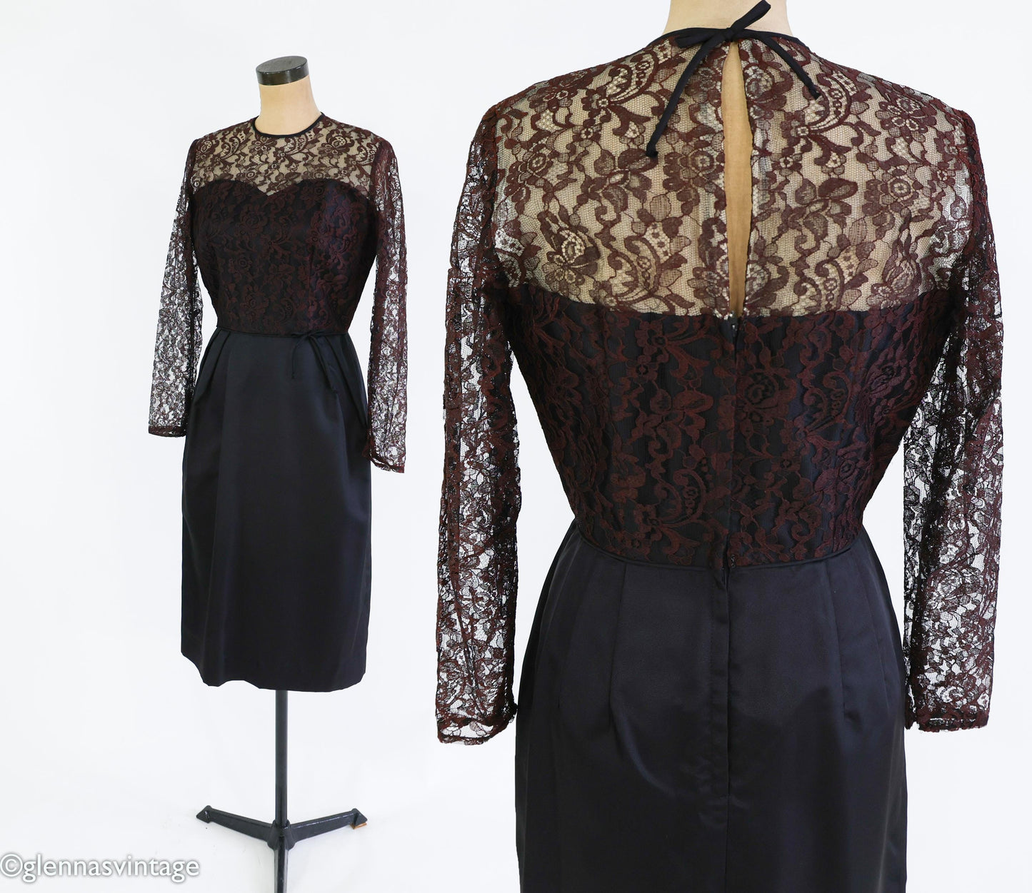 1950s Black Lace Cocktail Party Dress, Medium