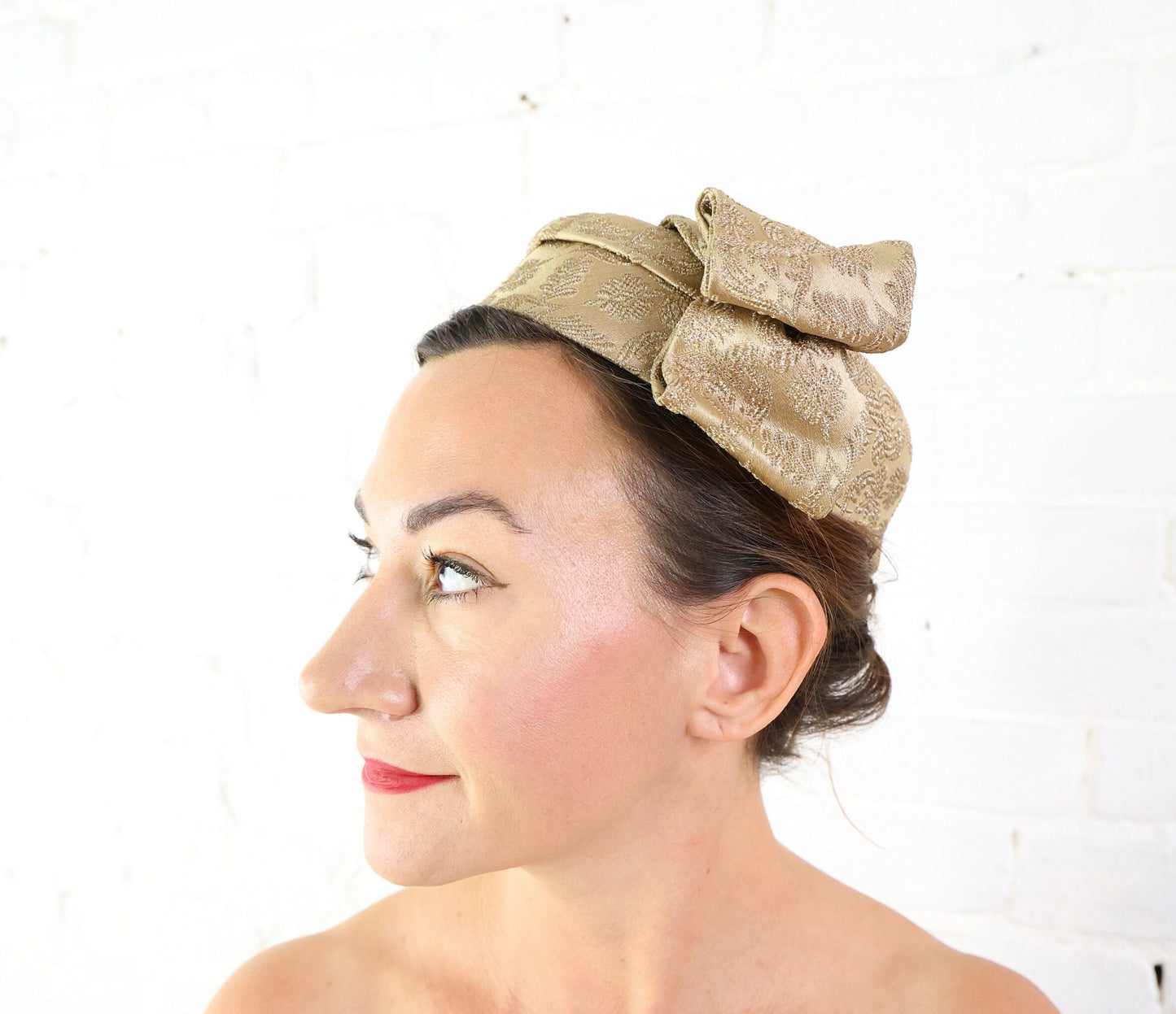 1950s Beige Brocade Ring Fascinator, Cocktail Hat