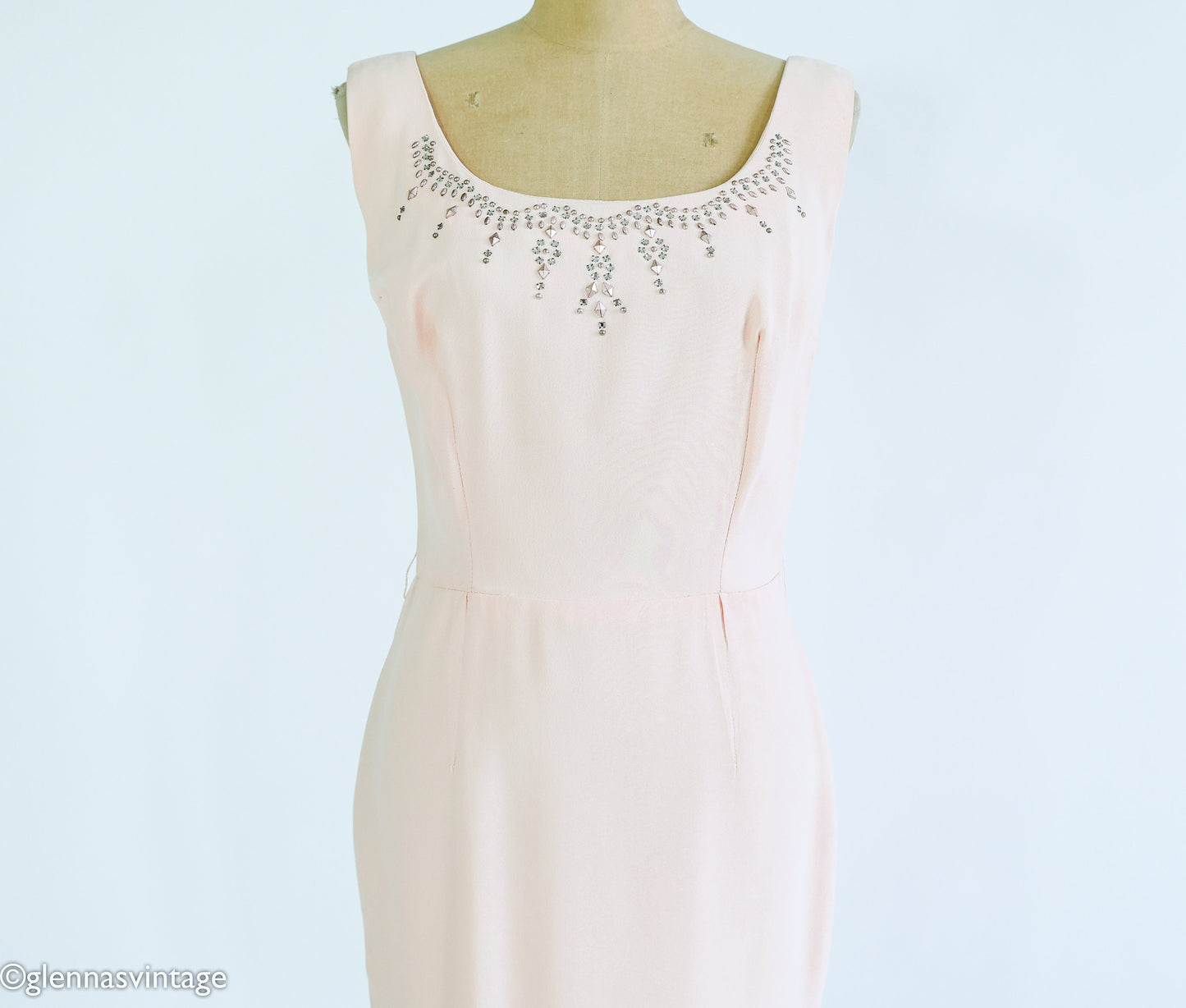 1960s Pink Rhinestone Sleeveless Dress, Medium