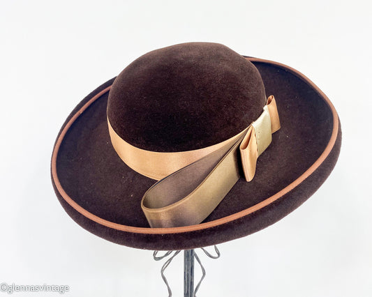 1950s Brown Wool Velour Saucer Hat