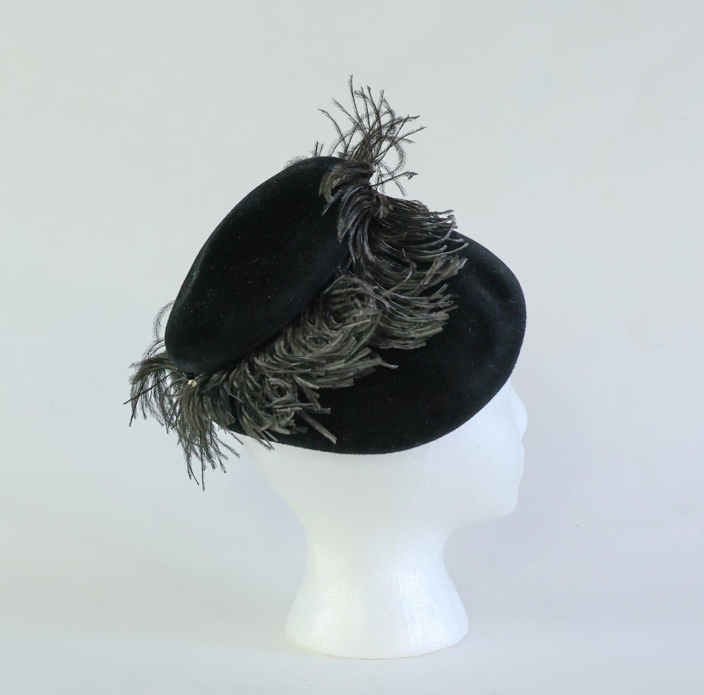 1950s Black Wool Feather Tilt Hat