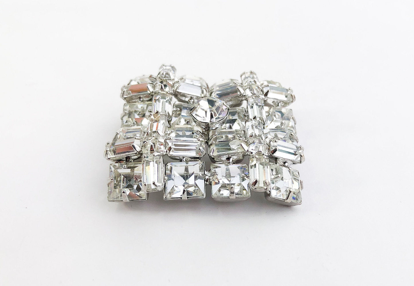 1950s Square Rhinestone Brooch