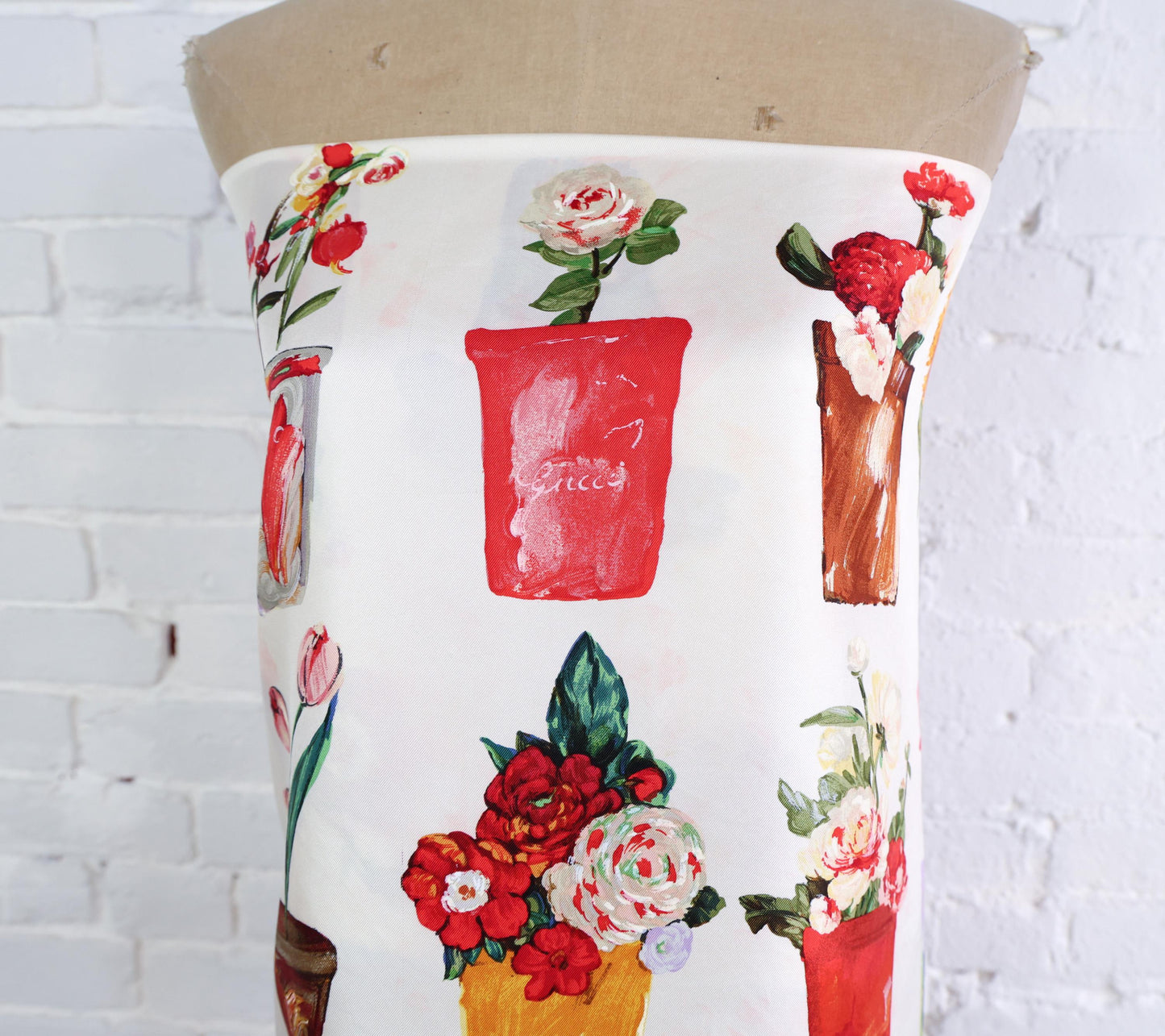 1980s Gucci Floral Flower Vases Print Silk Scarf