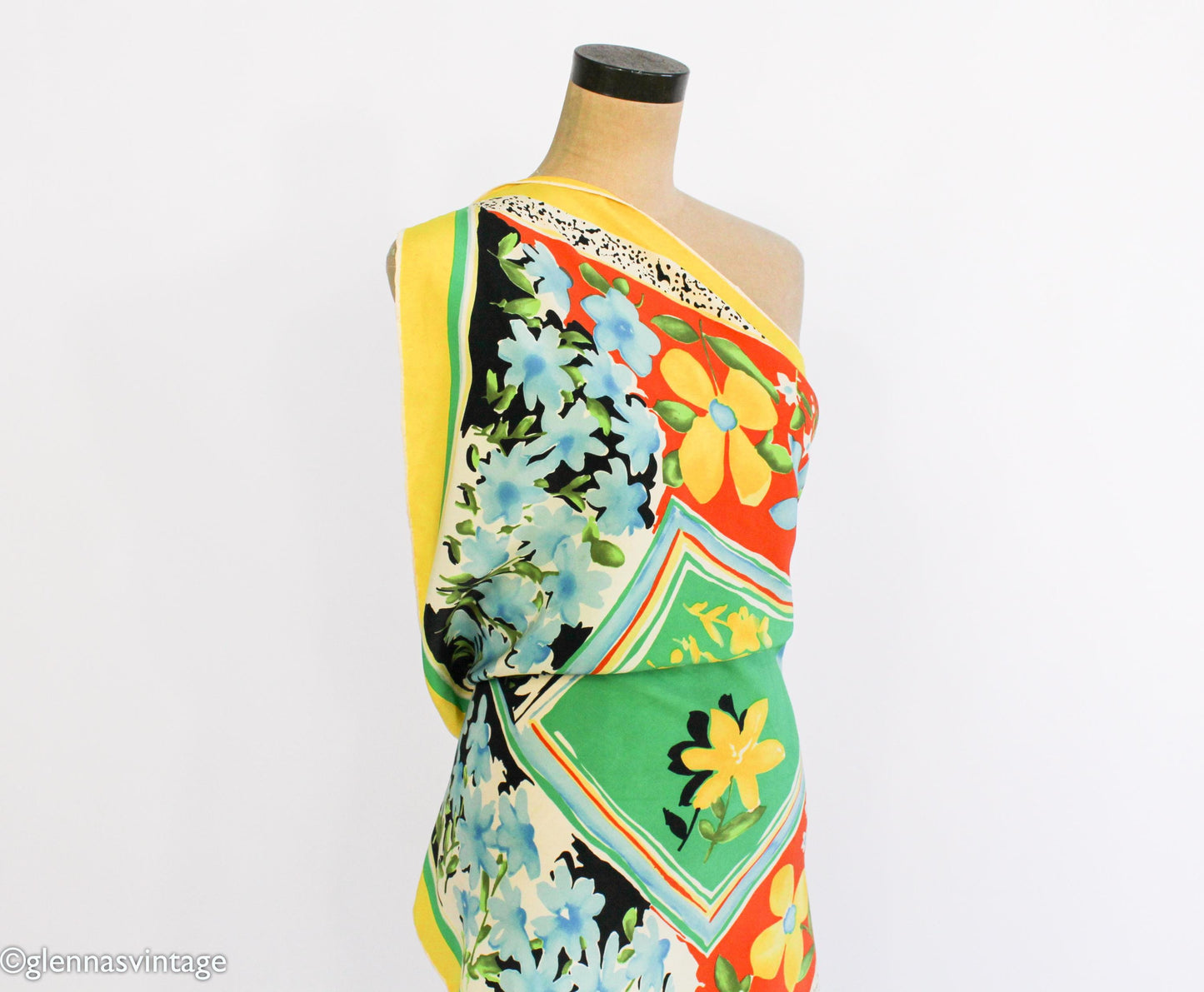 1980s Floral Silk Scarf | Green, Yellow, & Orange | Piramit