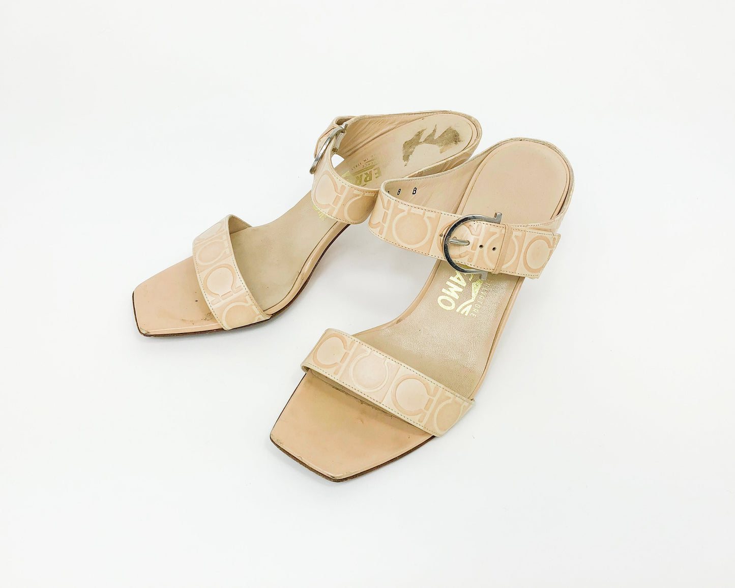 1980s Ferragamo Beige Leather Heels | Strappy Sandals US 8