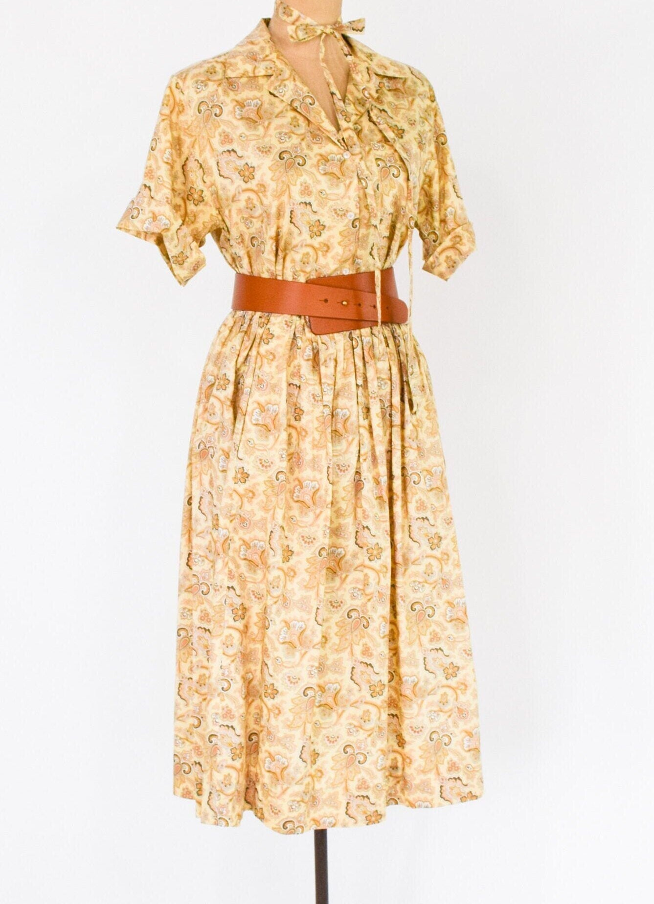 1980s Gold Floral Blouse & Skirt Set | 80s Gold Cotton Paisley Skirt Set | Gloria Sachs | Medium