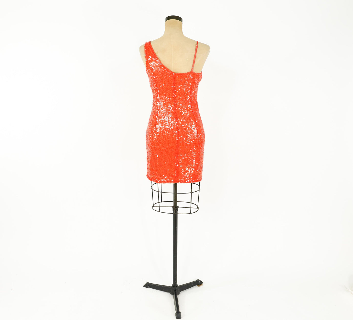 1990s Orange Sequin Mini Dress, One Shoulder Party Dress, Small