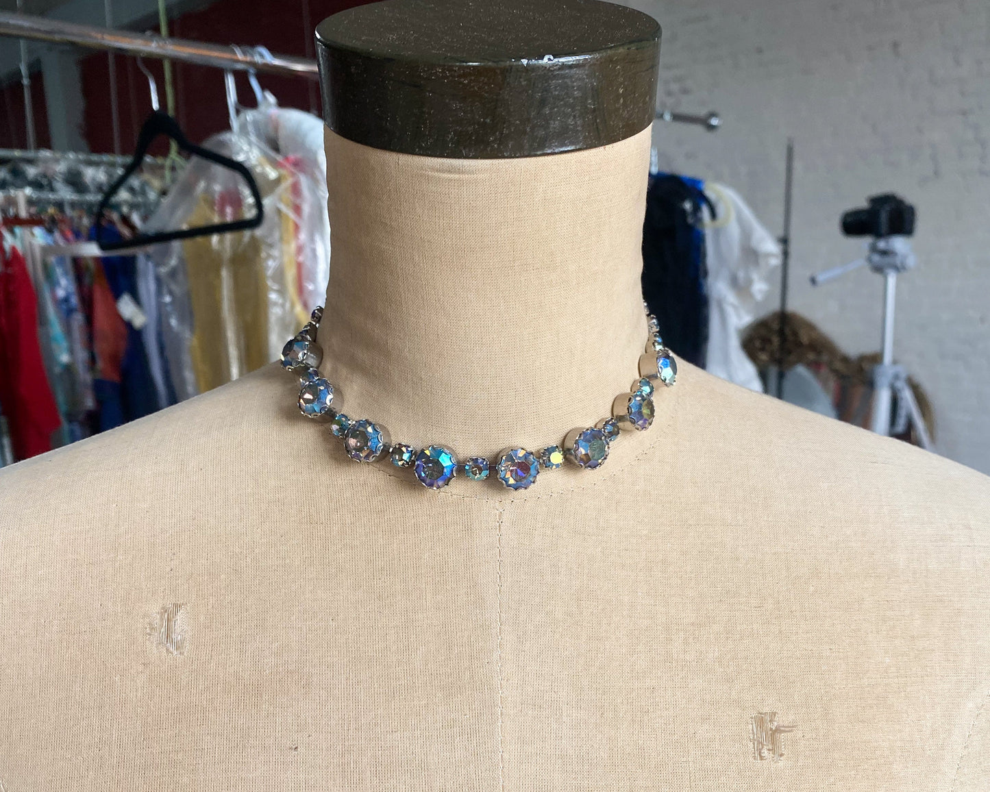 1950s AB Rhinestone Necklace & Earrings Set