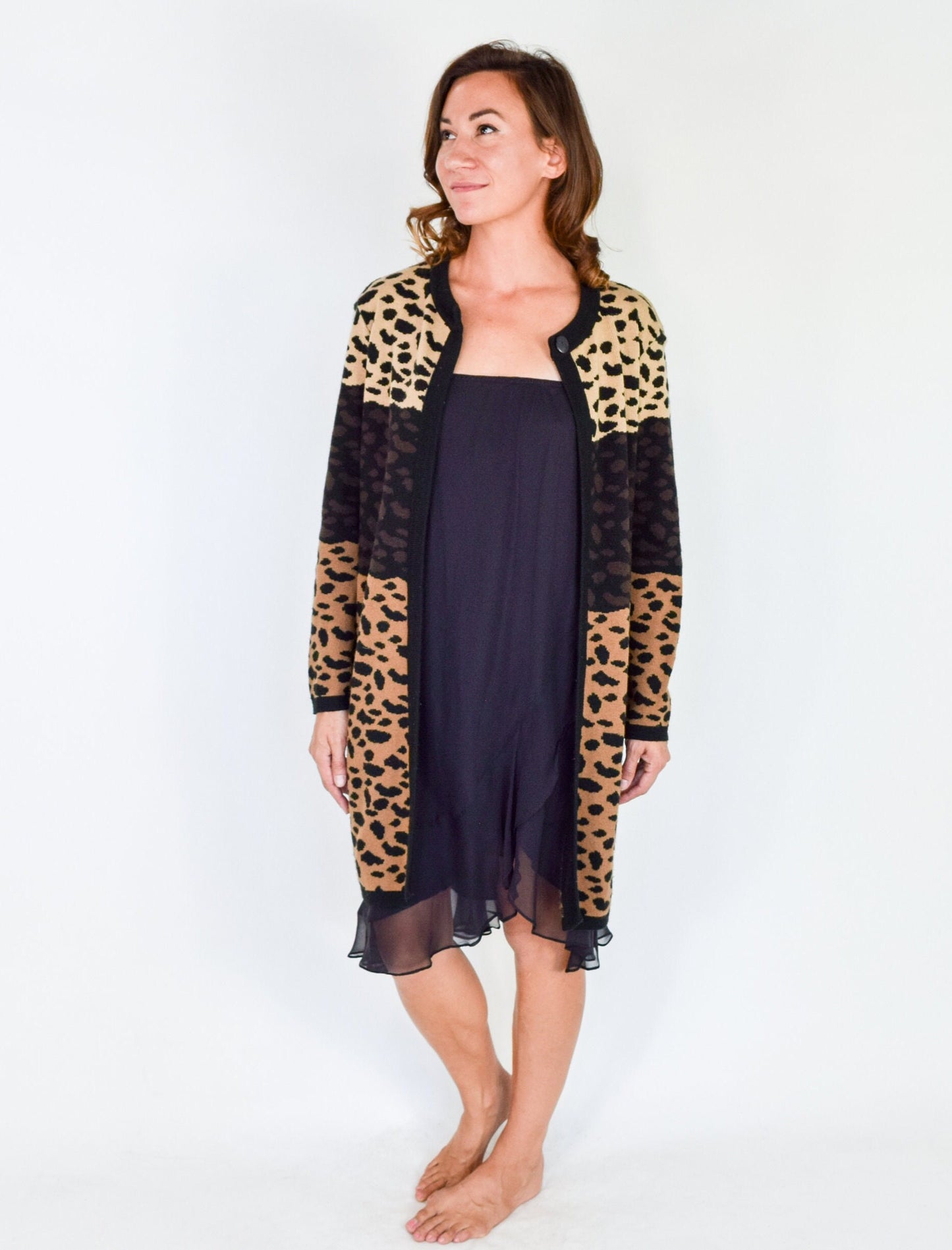 1990s Leopard Print Cardigan Sweater Duster