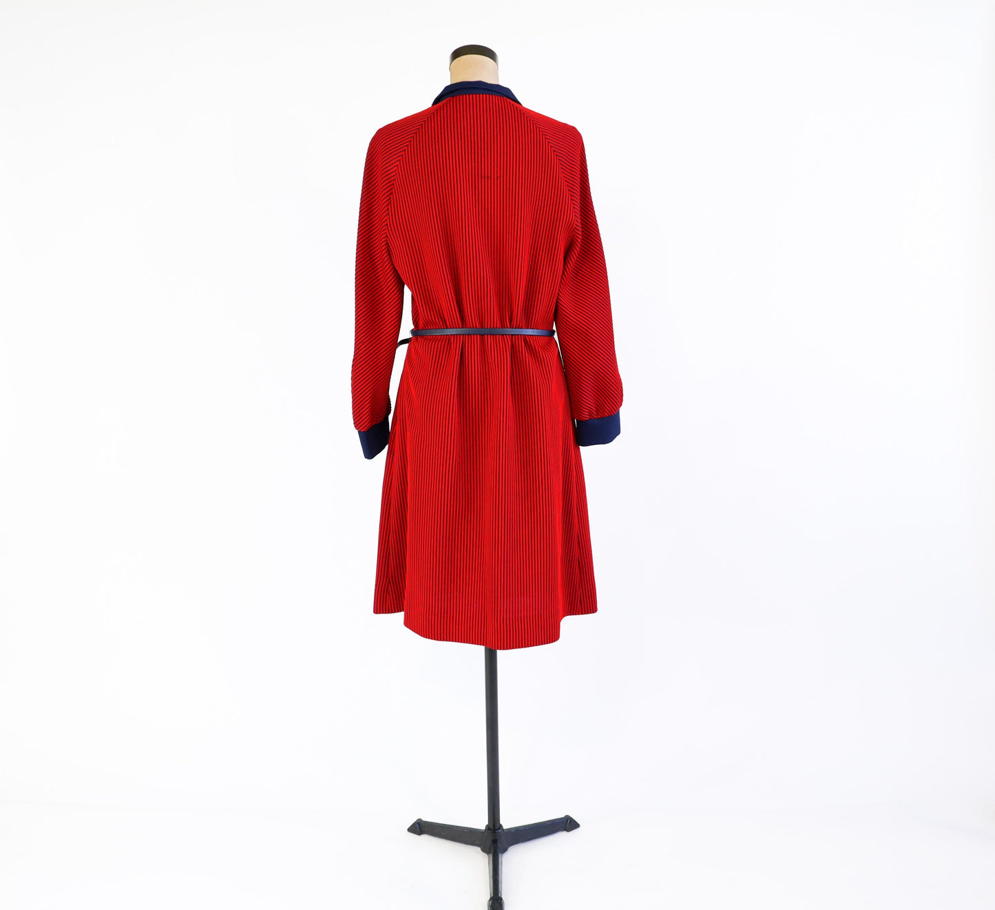 1960s Red Navy Striped Knit Dress , Extra Large, 40" Waist