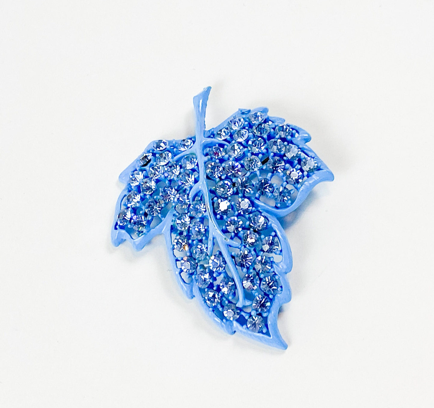 Weiss | 1960s Blue Rhinestone Leaf Brooch | 60s Blue Enamel & Rhinestone Pin | Weiss