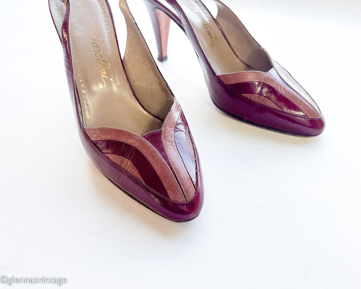 1980s Maroon Leather Slingback Heels | Red & Pink Shoes, US 6.5