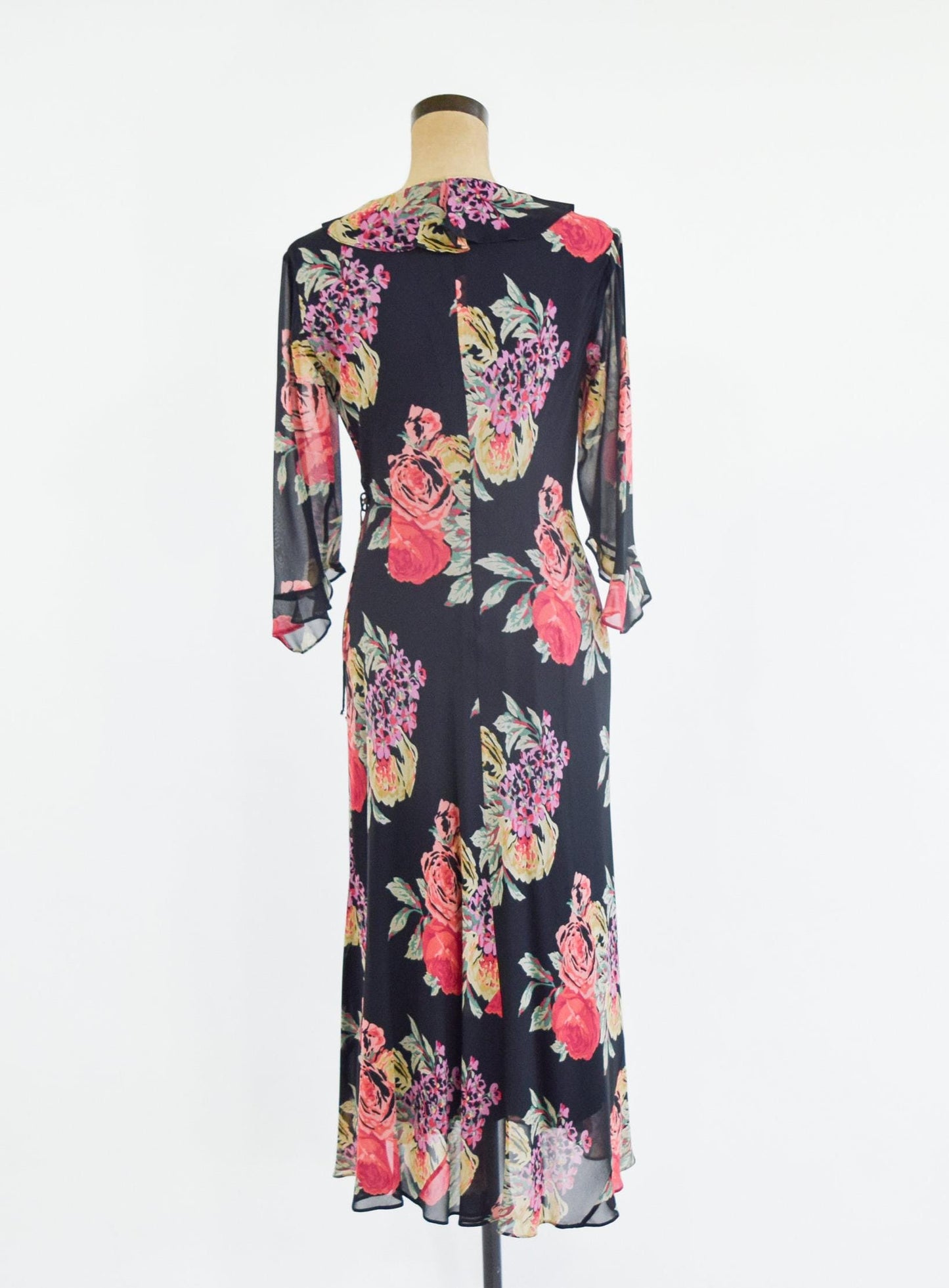 2000s Black Floral Wrap Dress, Ralph Lauren Size 8