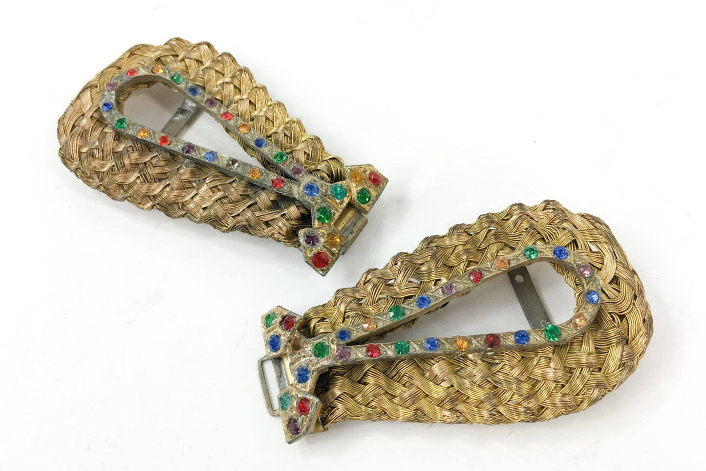 1930s Gold Brass Belt Buckle | 30s Gold Woven Buckle | Reinad N.Y.