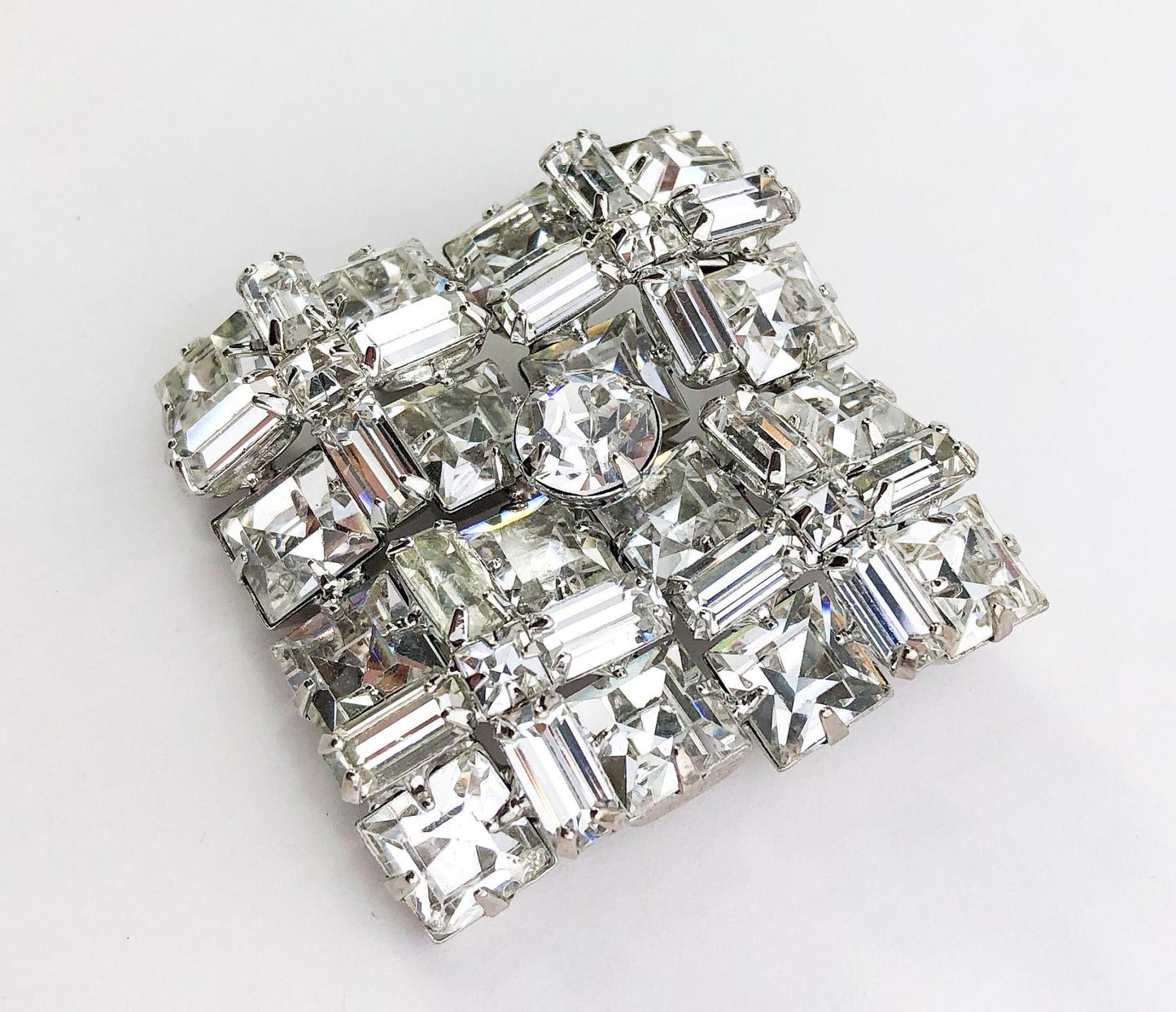 1950s Square Rhinestone Brooch