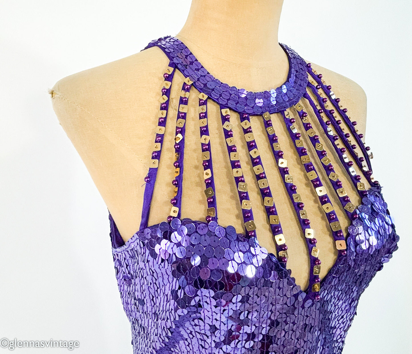 1980s Purple Sequin Evening Dress | Purple Formal & Sweetheart Bodice, M/L