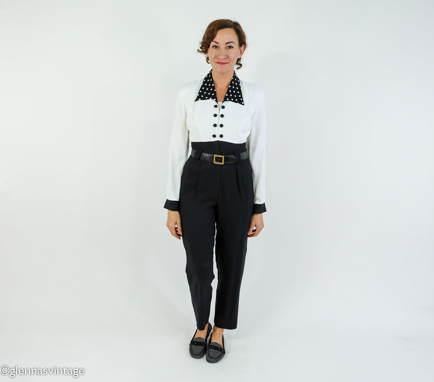 1980s  Black & White Jumpsuit, Small