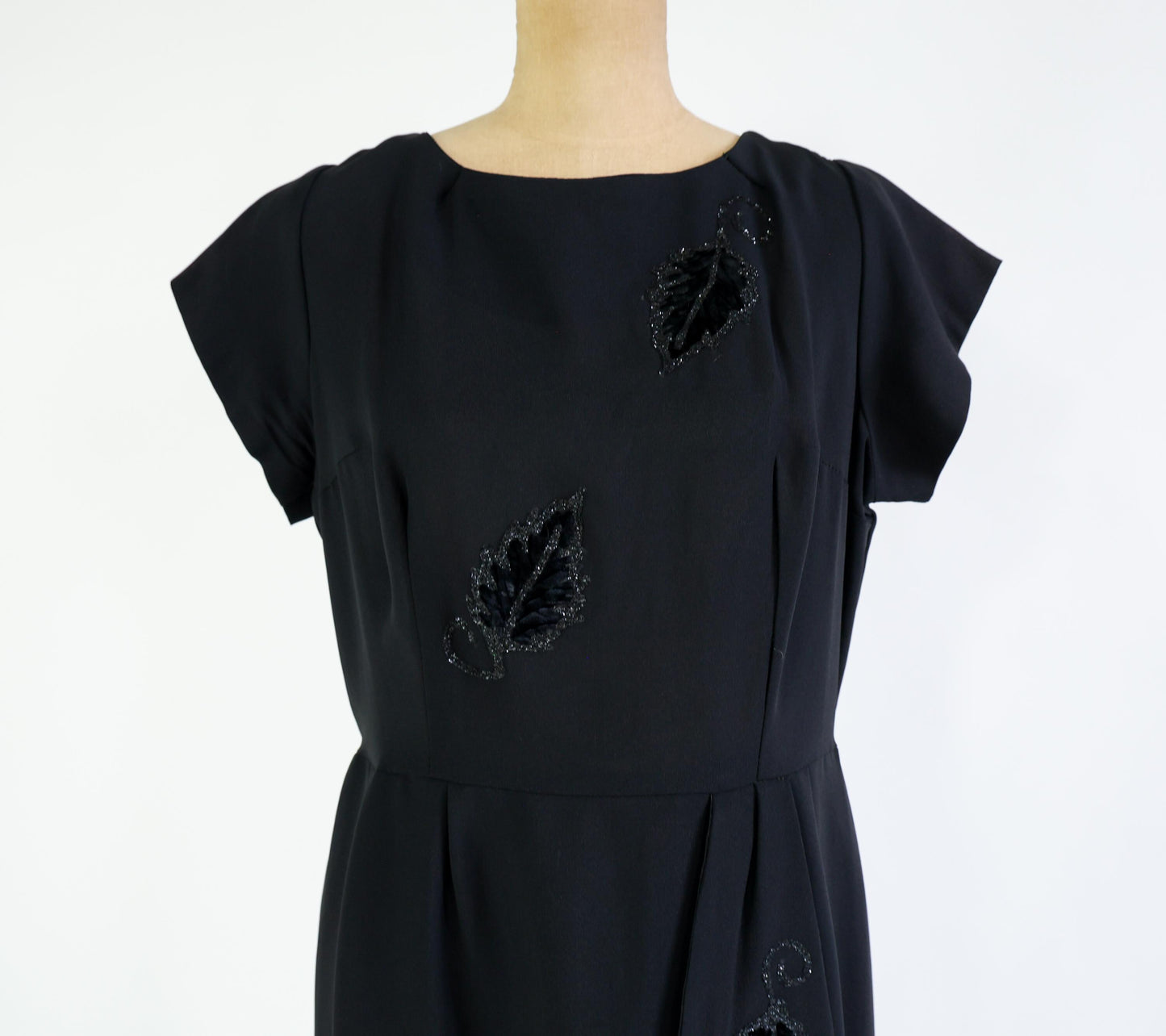 1950s Black Rayon Crepe Dress, Extra Large