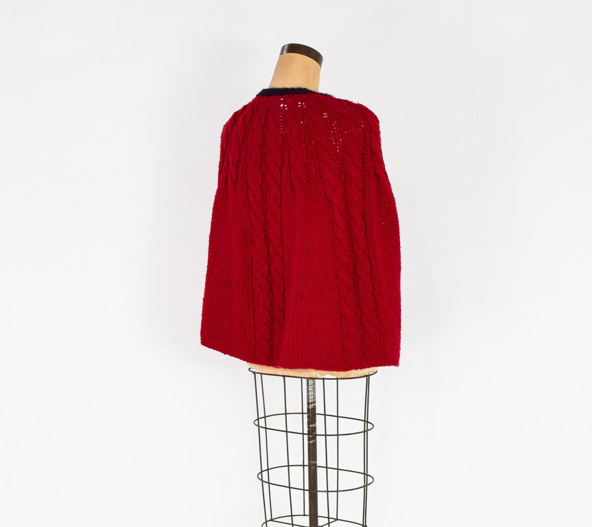 1970s Cranberry Red Sweater Cape, Medium