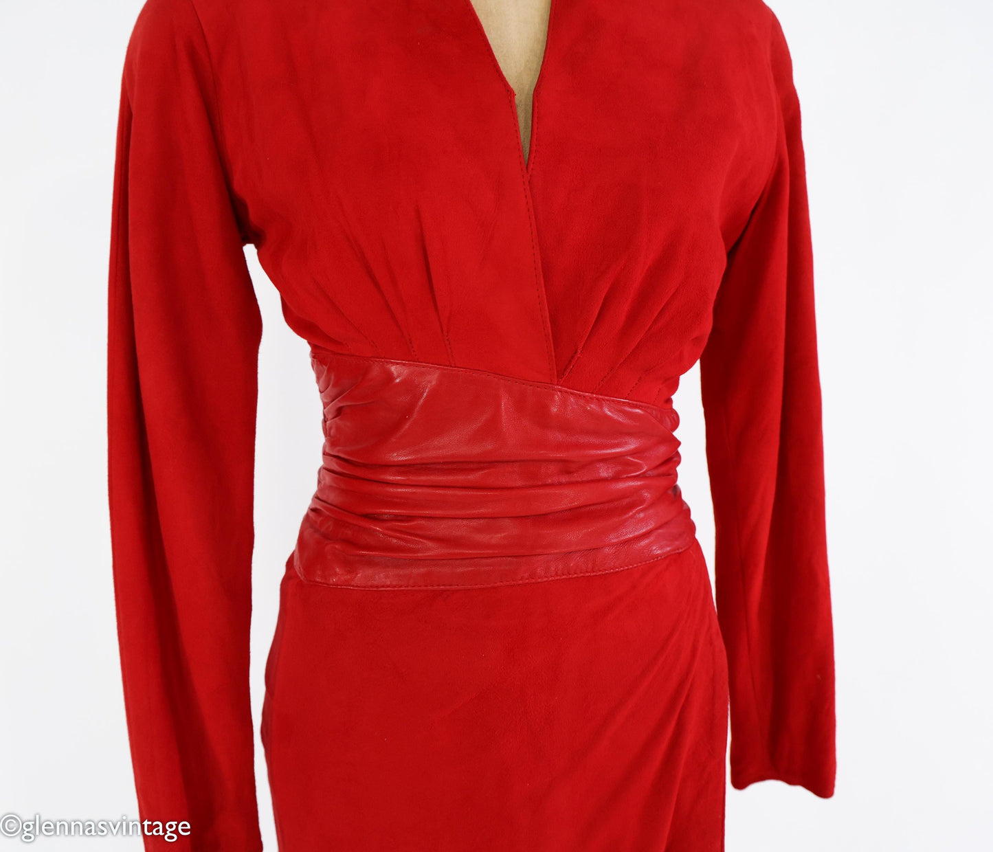 1980s Red Suede Leather Sheath Dress, Small