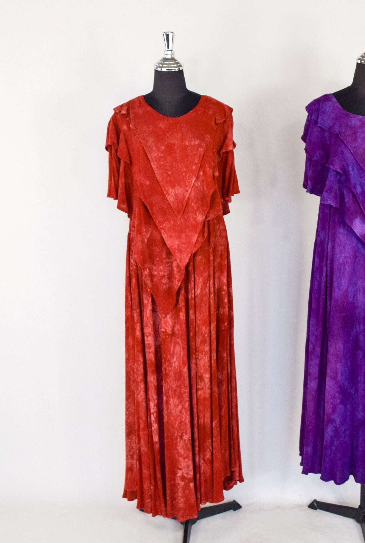 1980s Tie Dyed Orange Moroccan Cotton Maxi Dress, Extra Large