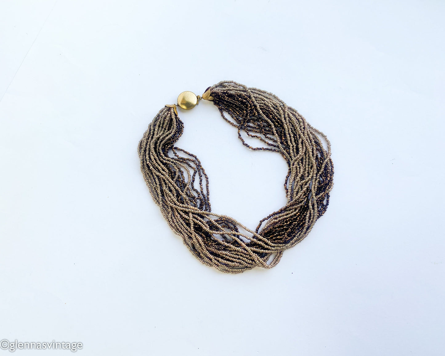 1940s Coper & Bronze Seed Beaded Necklace