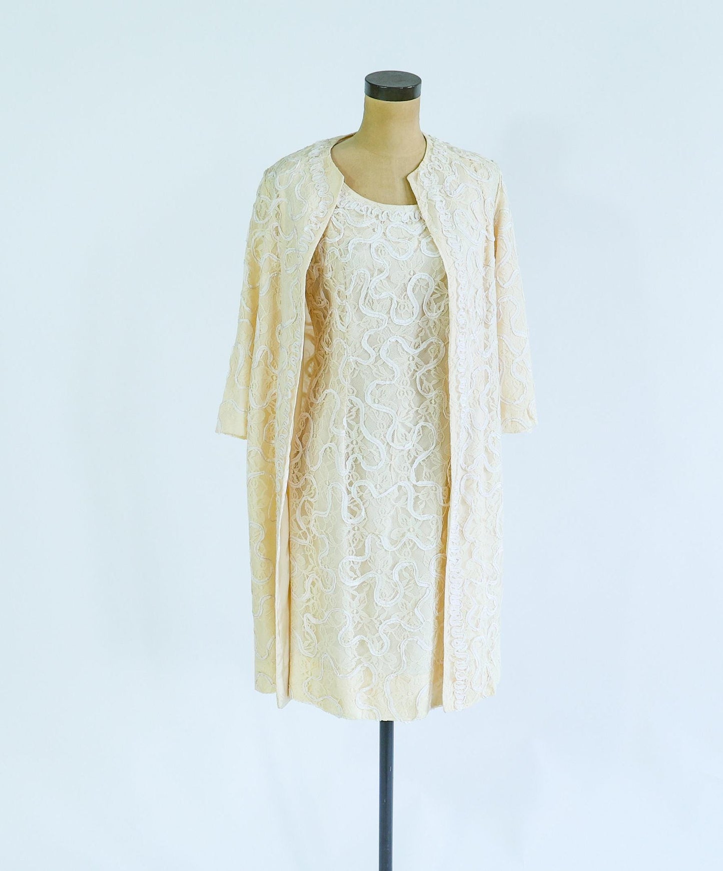 1960s White Lace Dress & Jacket Set, Medium