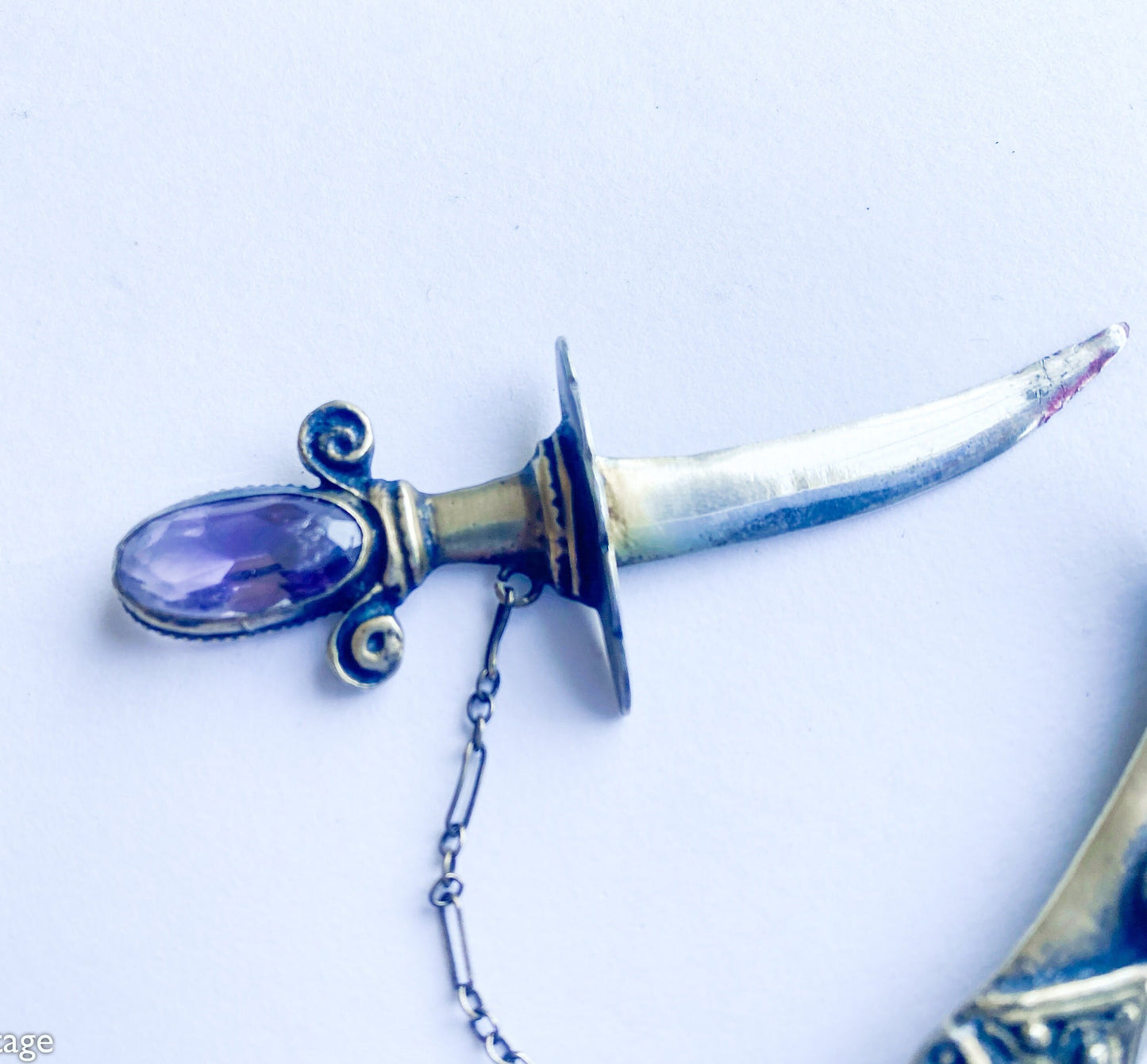1930s Sterling Sword Dagger & Scabbard Pin | 30 s Bronze Scabbard Sword Brooch