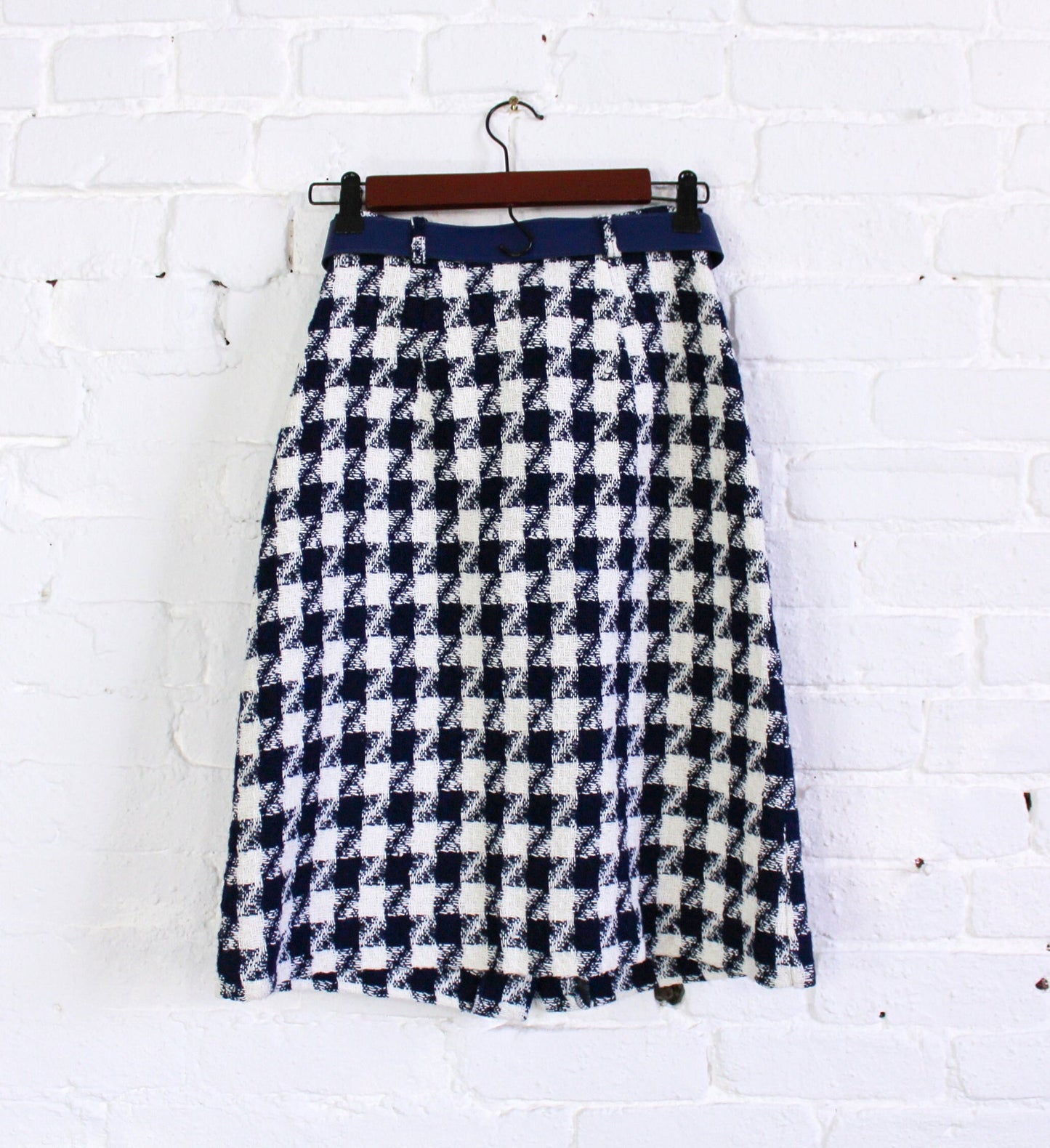 1960s Blue Plaid Pencil Skirt | 60s Navy & White Plaid Skirt | Donnkenny | Small