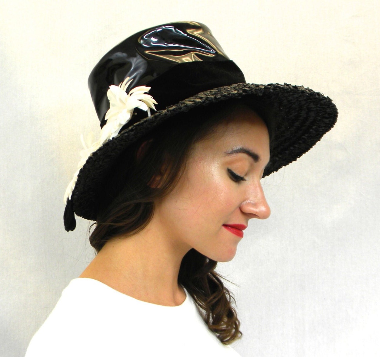 1970s Black Wide Brim Straw Hat