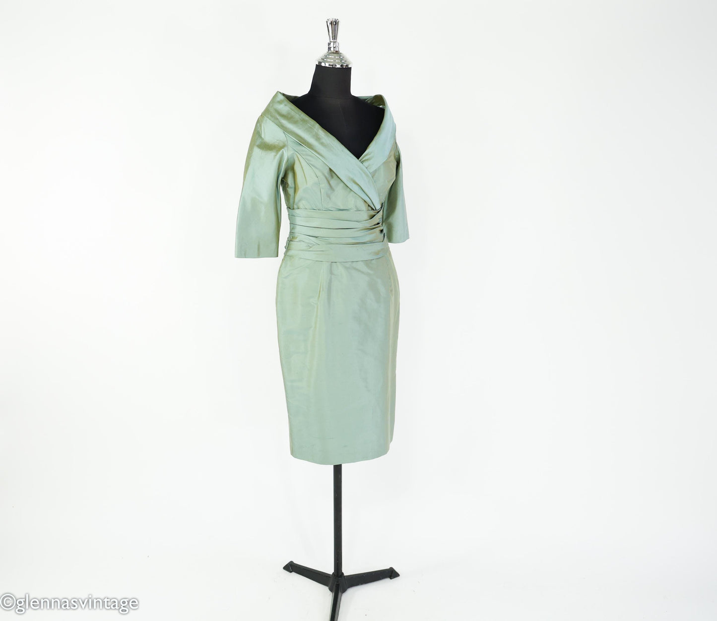1950s Green Shantung Silk Cocktail Dress, Medium