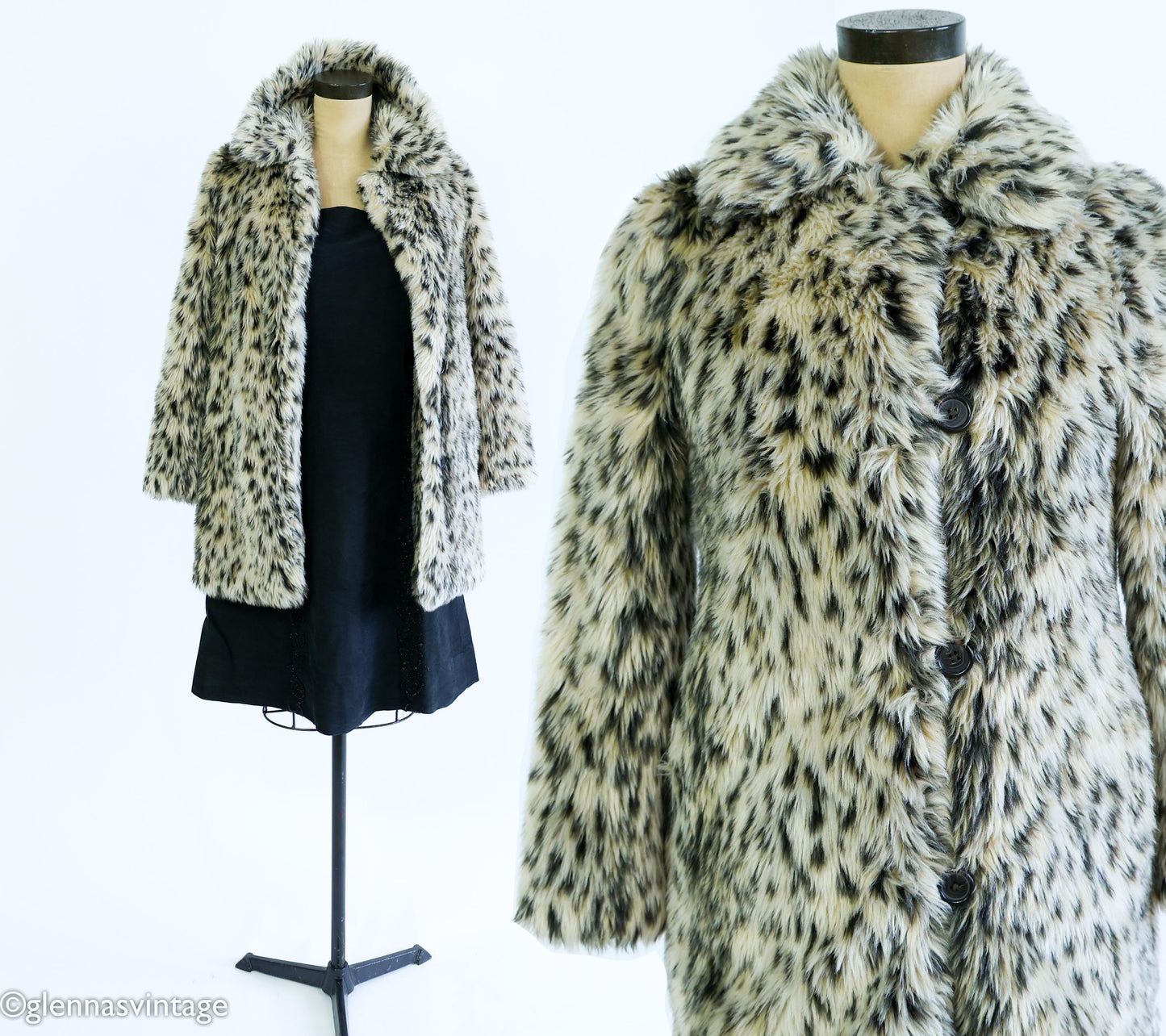 1980s Leopard Print Faux Fur Coat | 80s Beige Faux Animal Print Jacket | J. Crew | Small