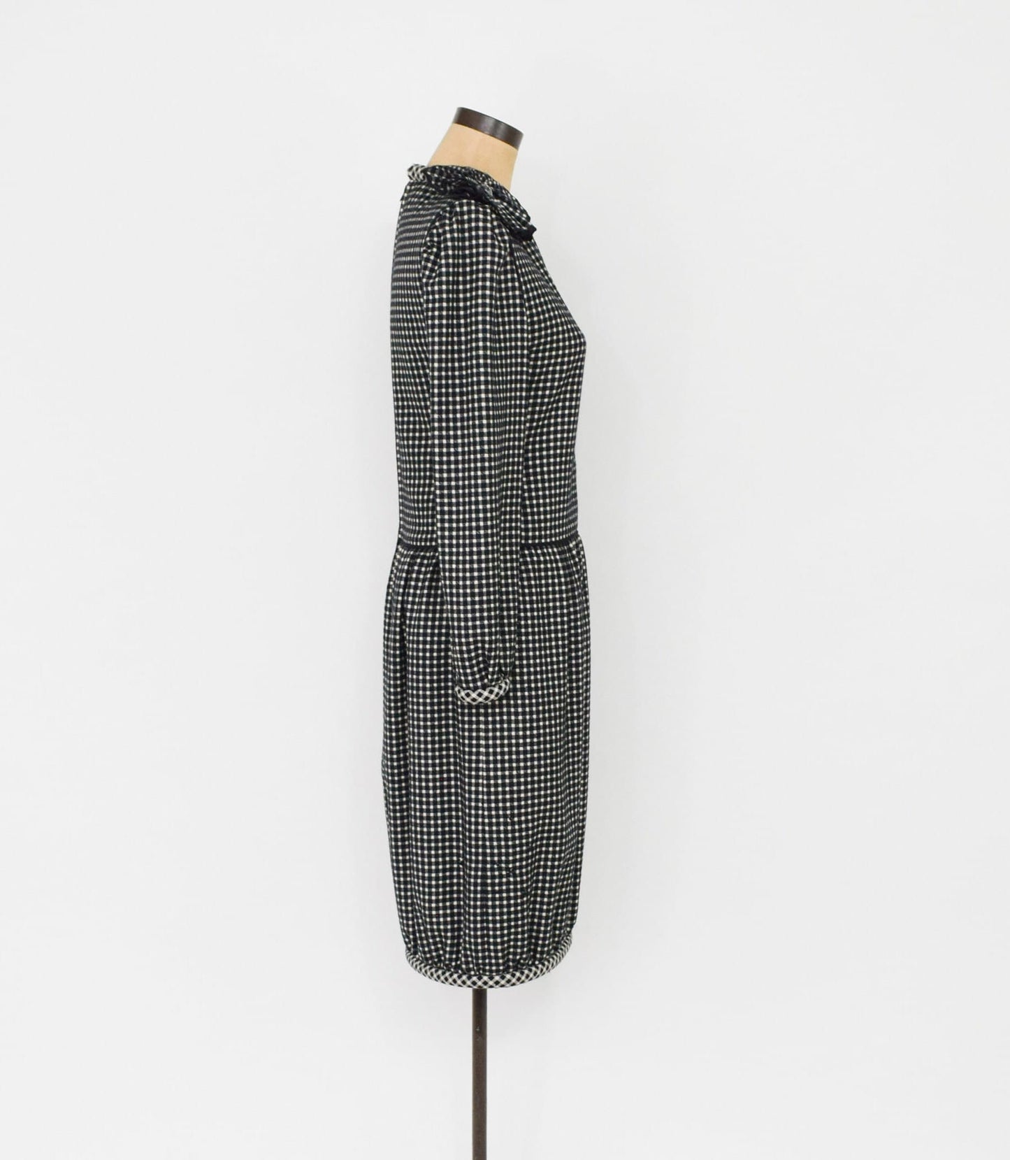 1980s Nina Ricci Black Checked Wool Dress, Medium
