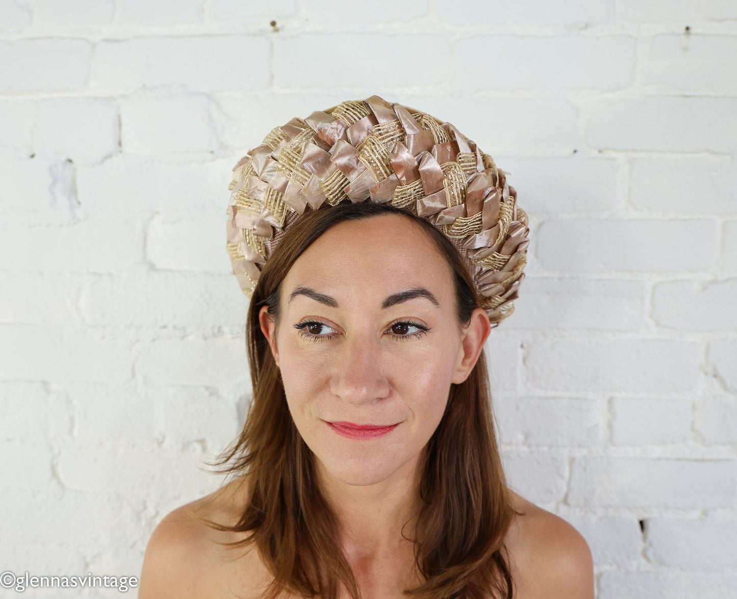 1960s Taupe Woven Saucer Hat