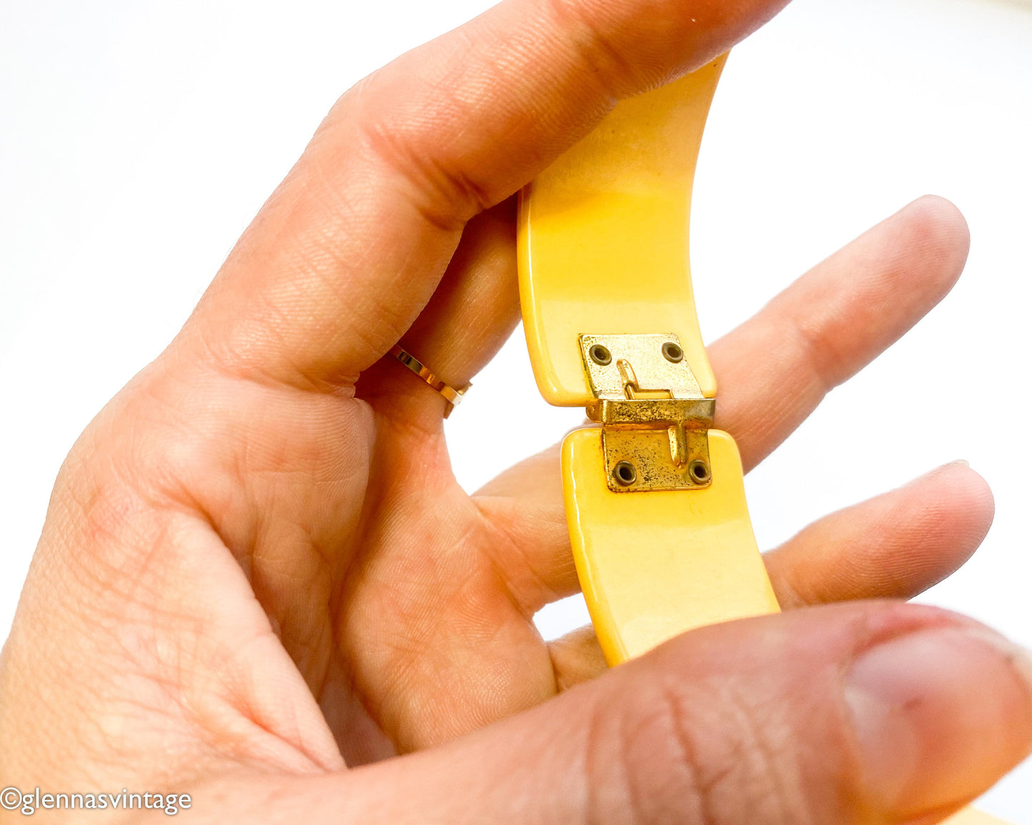 1930s Butterscotch Bakelite Clamper | Yellow Hinge Bracelet