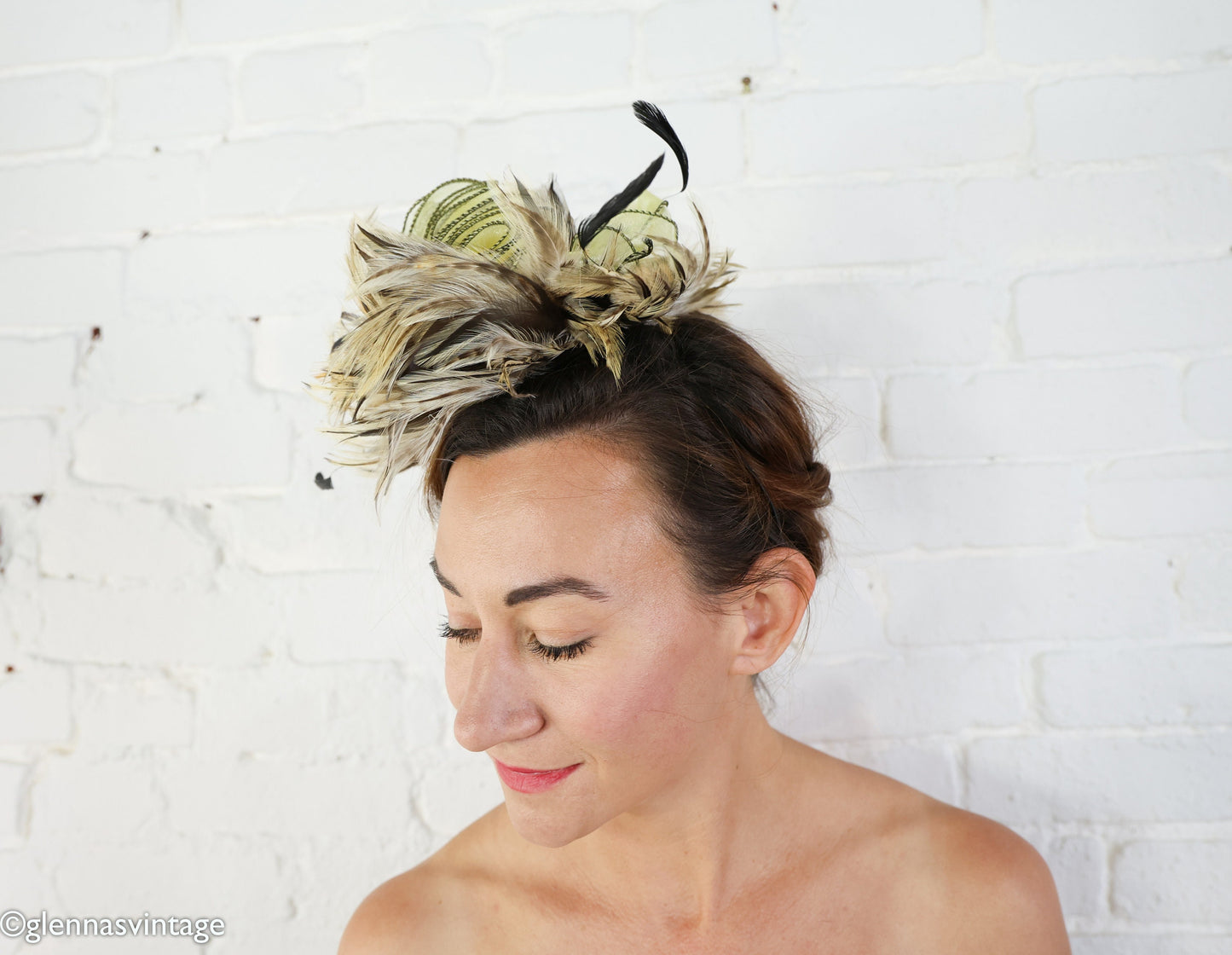 1990s Yellow Feather Fascinator Hat,  Avant Garde Occasion Wear