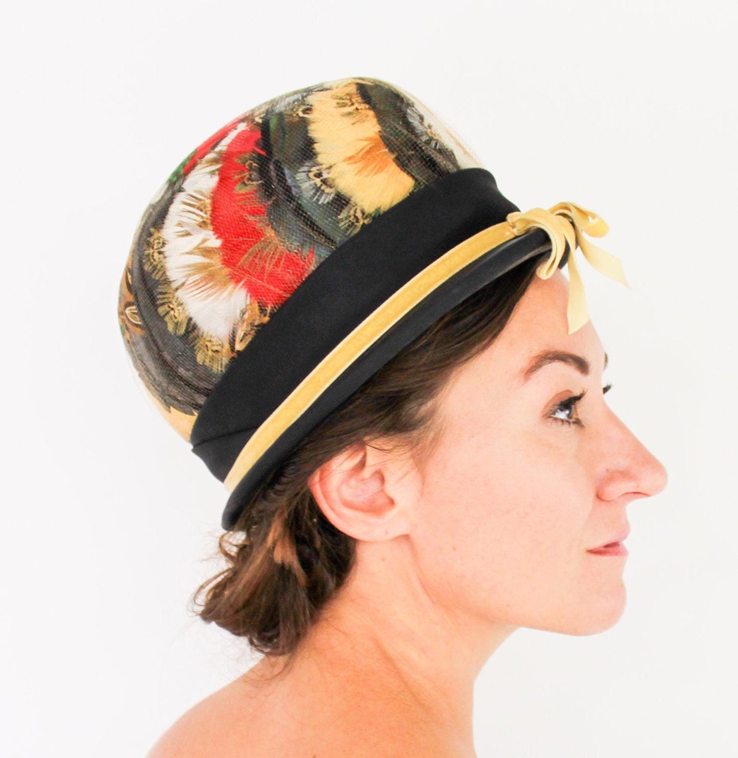 1960s Feather High Crown Bubble Hat