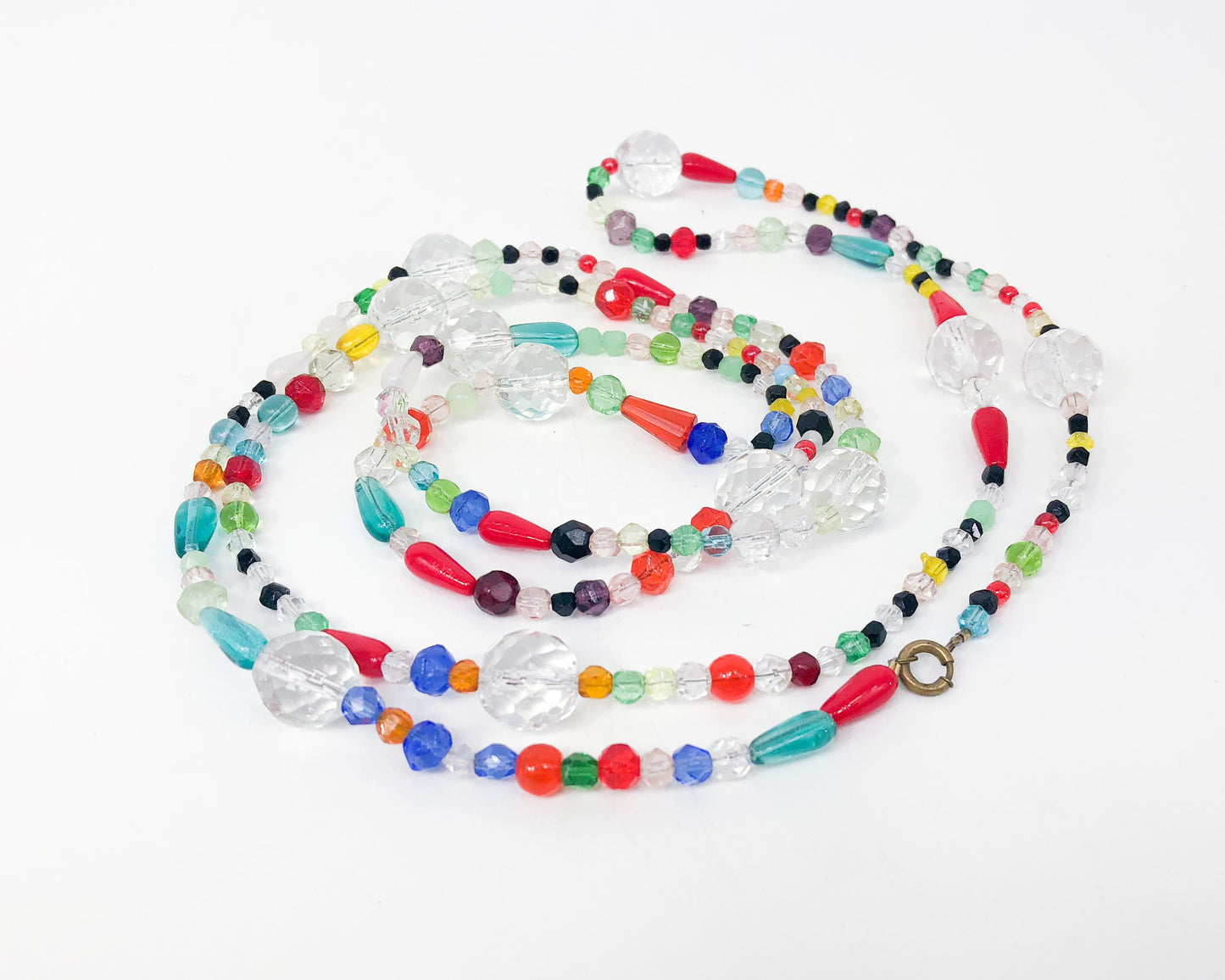 1960s Multicolor Glass Bead Necklace | Long Rope, Flapper Style