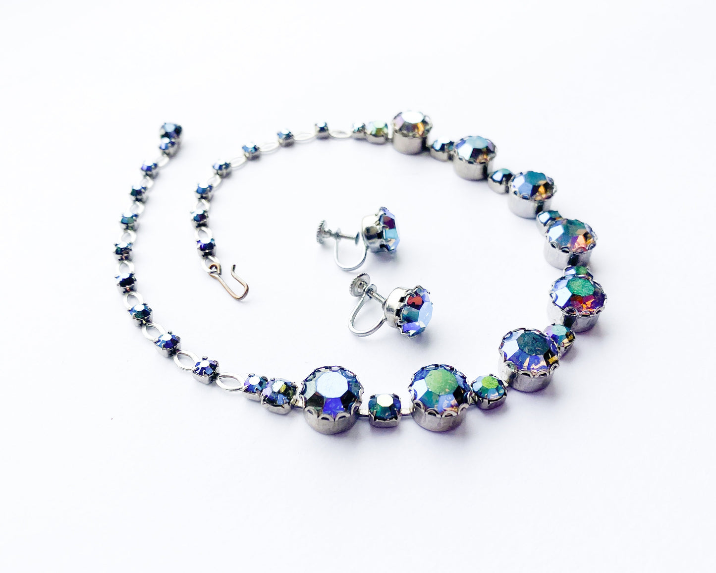 1950s AB Rhinestone Necklace & Earrings Set