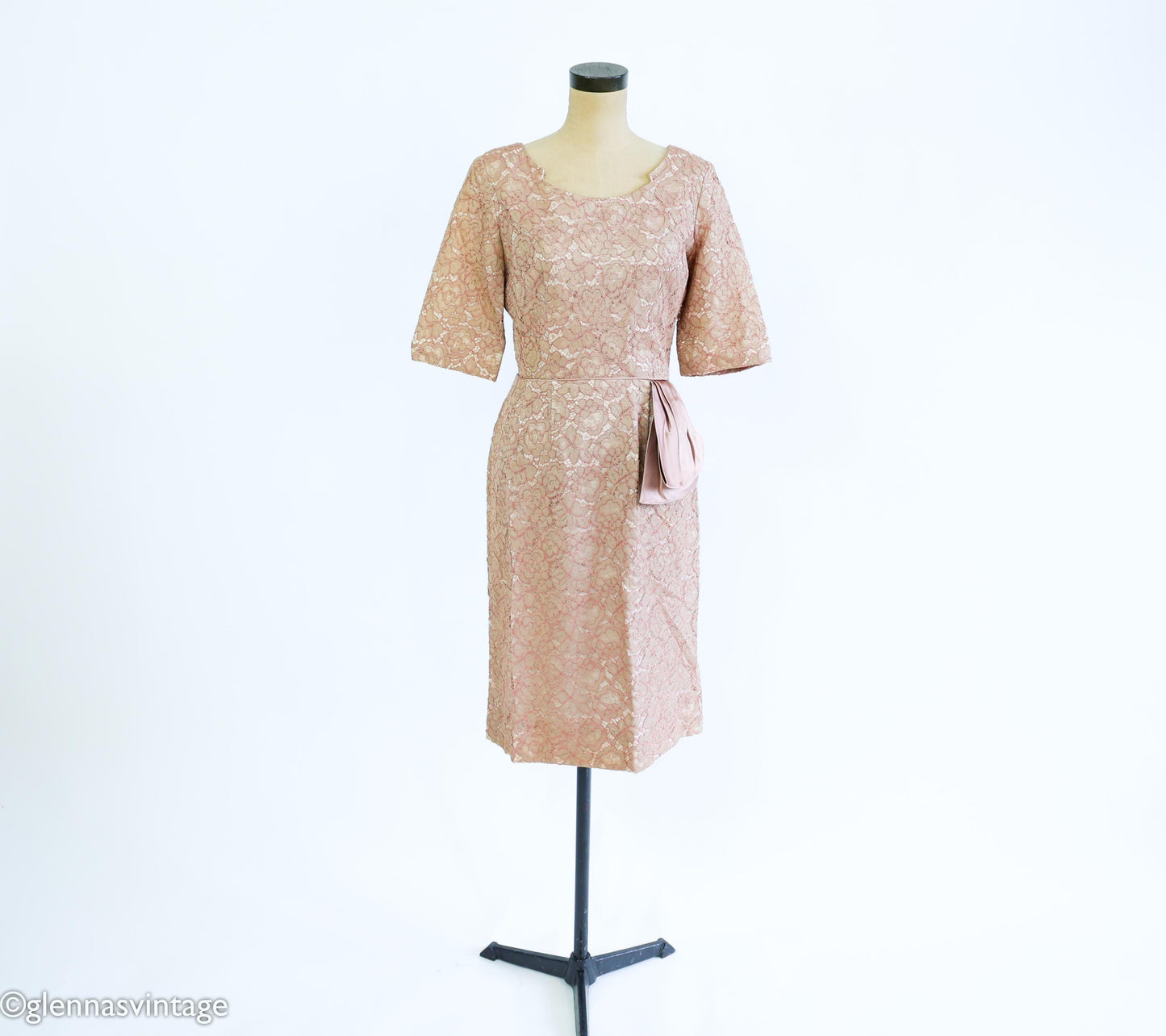 1950s Blush Pink Lace Cocktail Dress, Medium