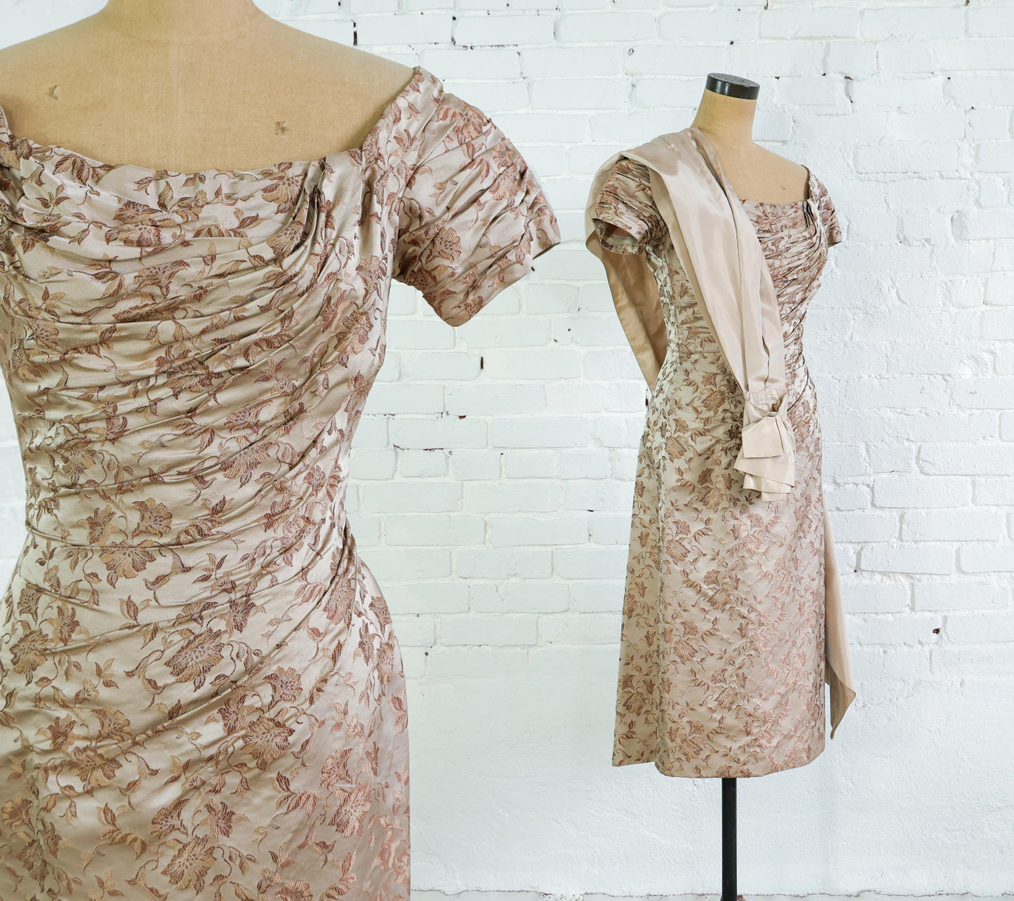 1950s Ceil Chapman Beige Silk Evening Gown, Small